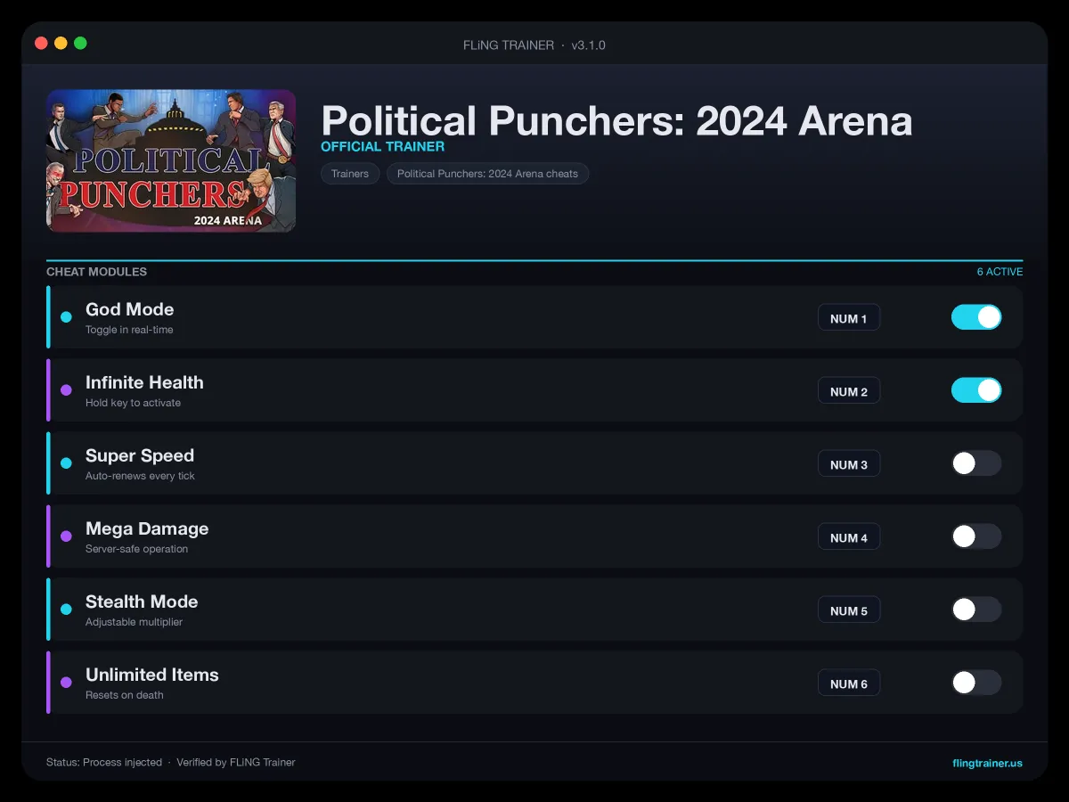 Political Punchers: 2024 Arena Trainer interface