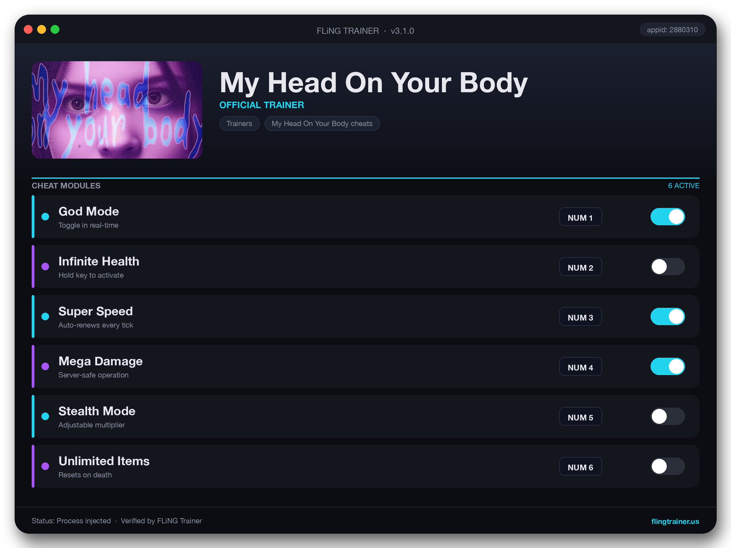 My Head On Your Body Trainer interface