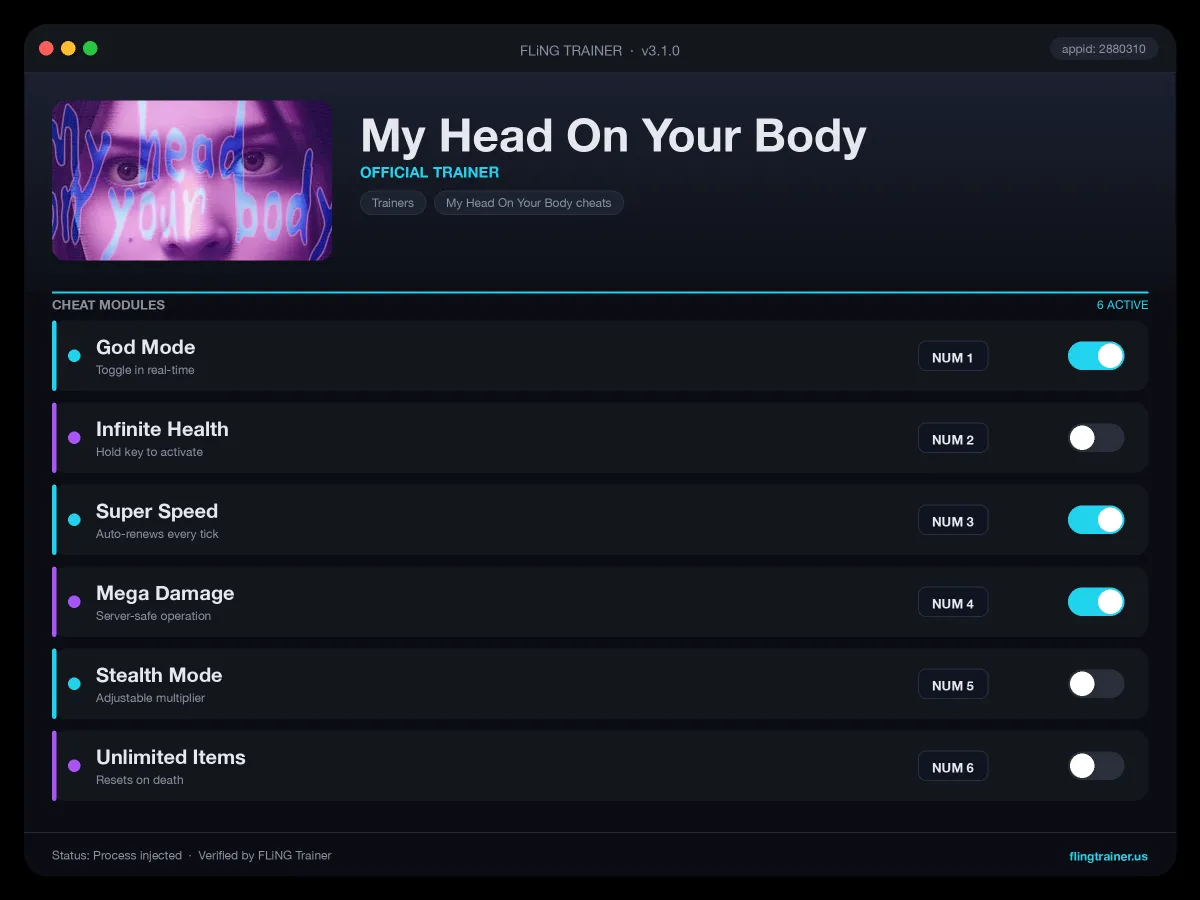My Head On Your Body Trainer interface