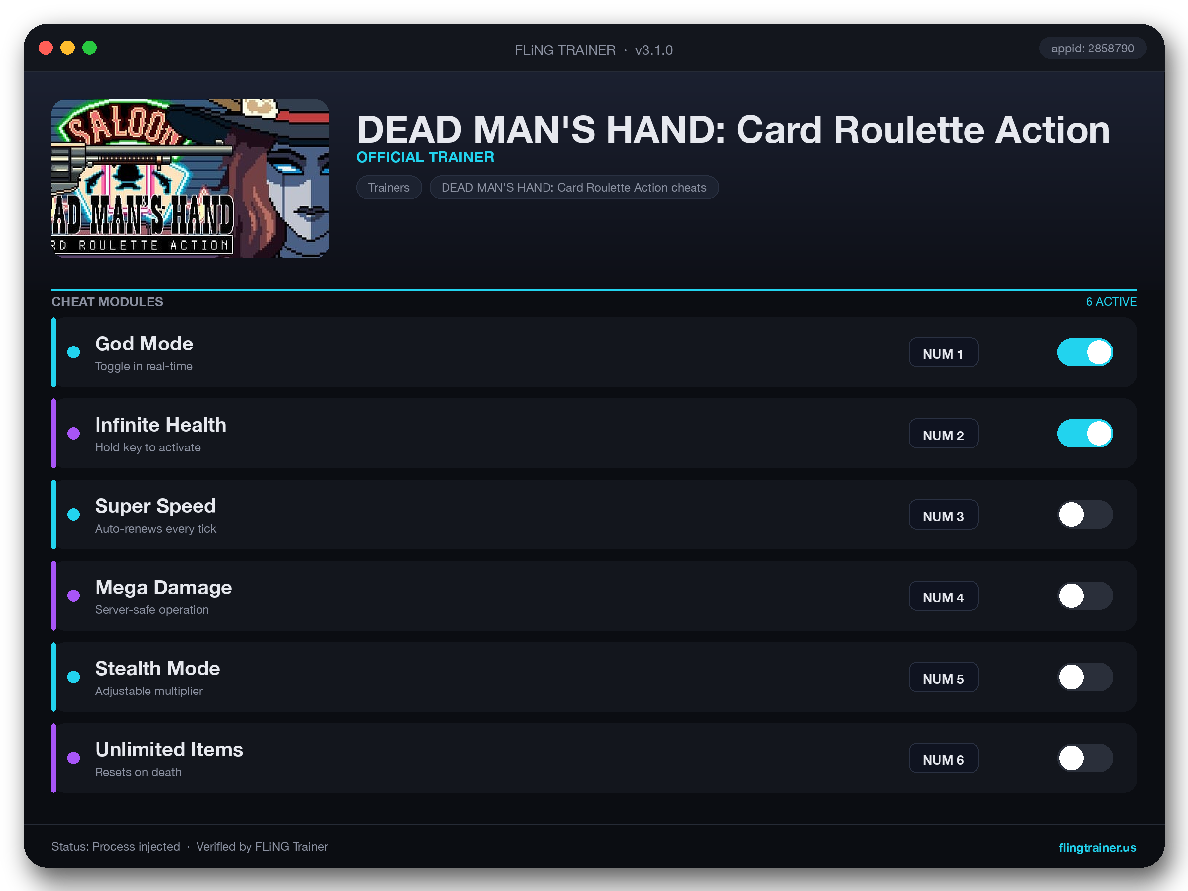 DEAD MAN'S HAND: Card Roulette Action Trainer interface