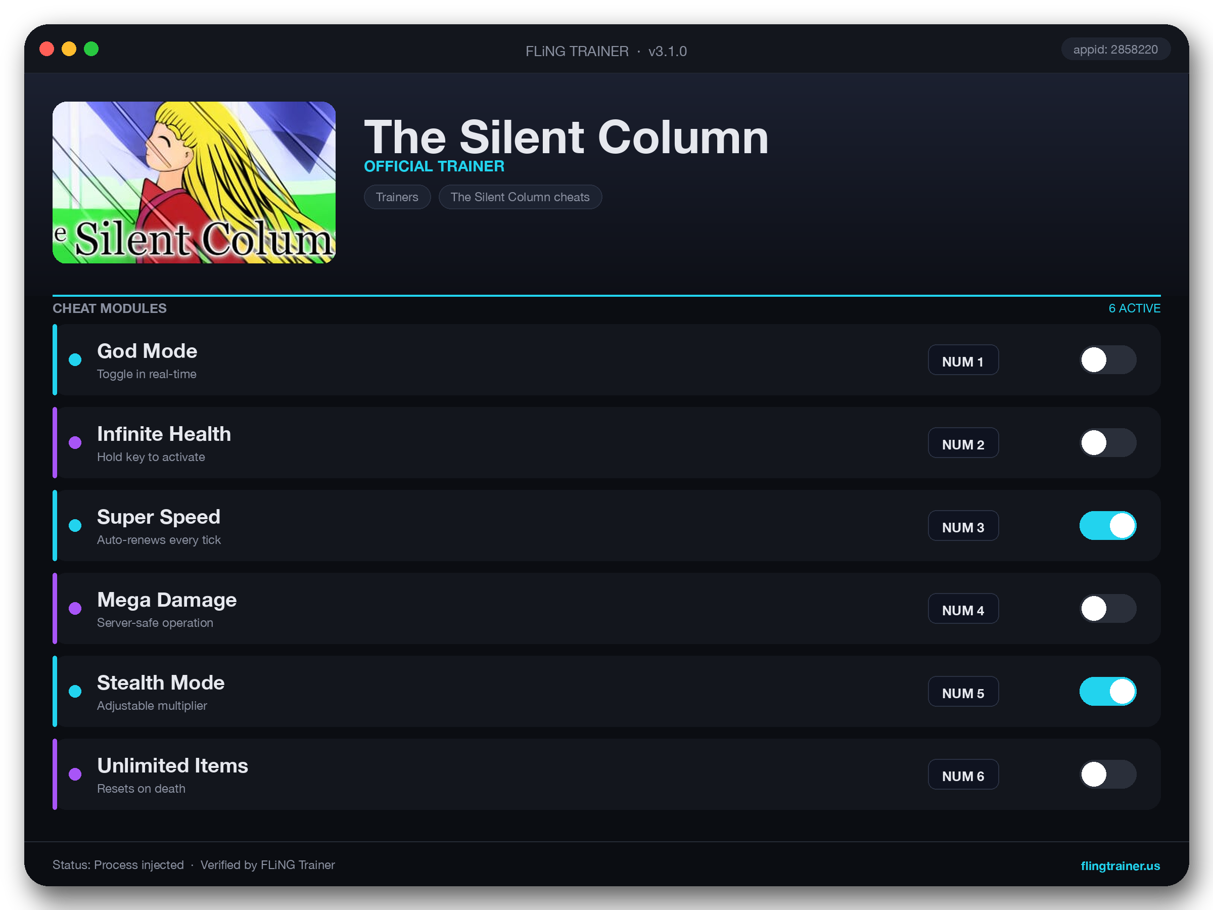 The Silent Column Trainer interface