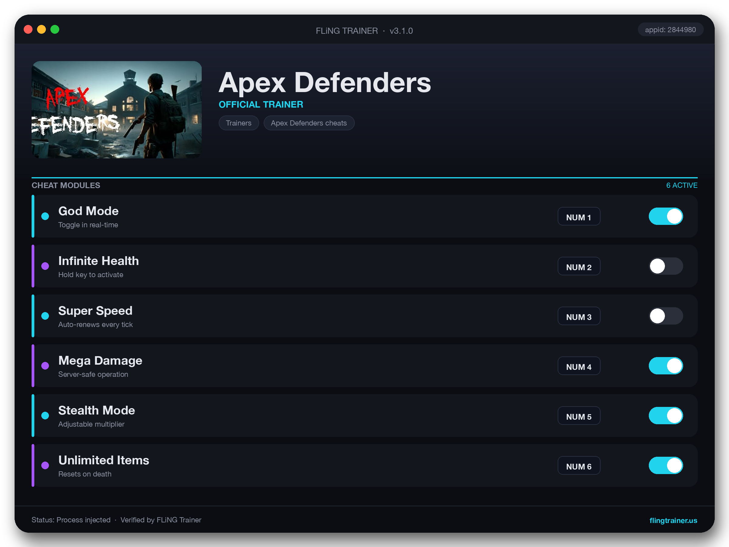 Apex Defenders Trainer interface