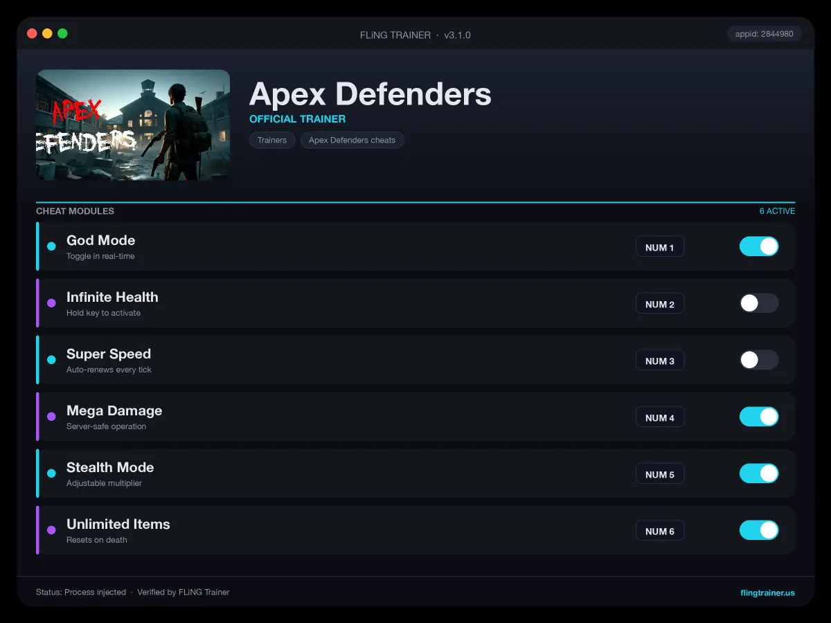 Apex Defenders Trainer interface