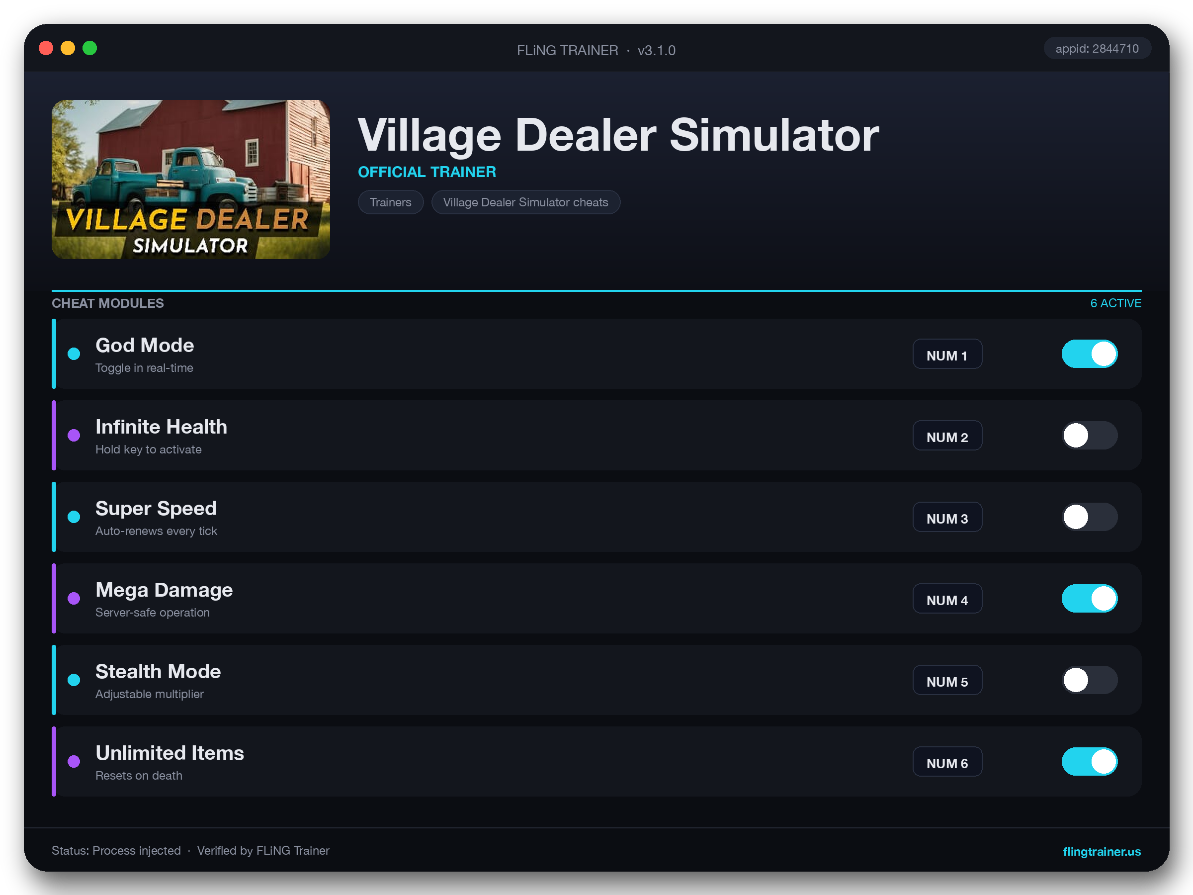 Village Dealer Simulator Trainer interface