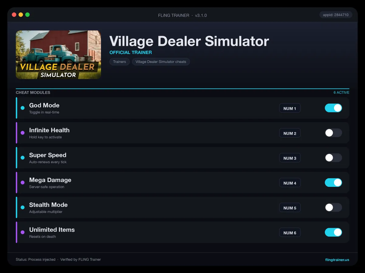Village Dealer Simulator Trainer interface