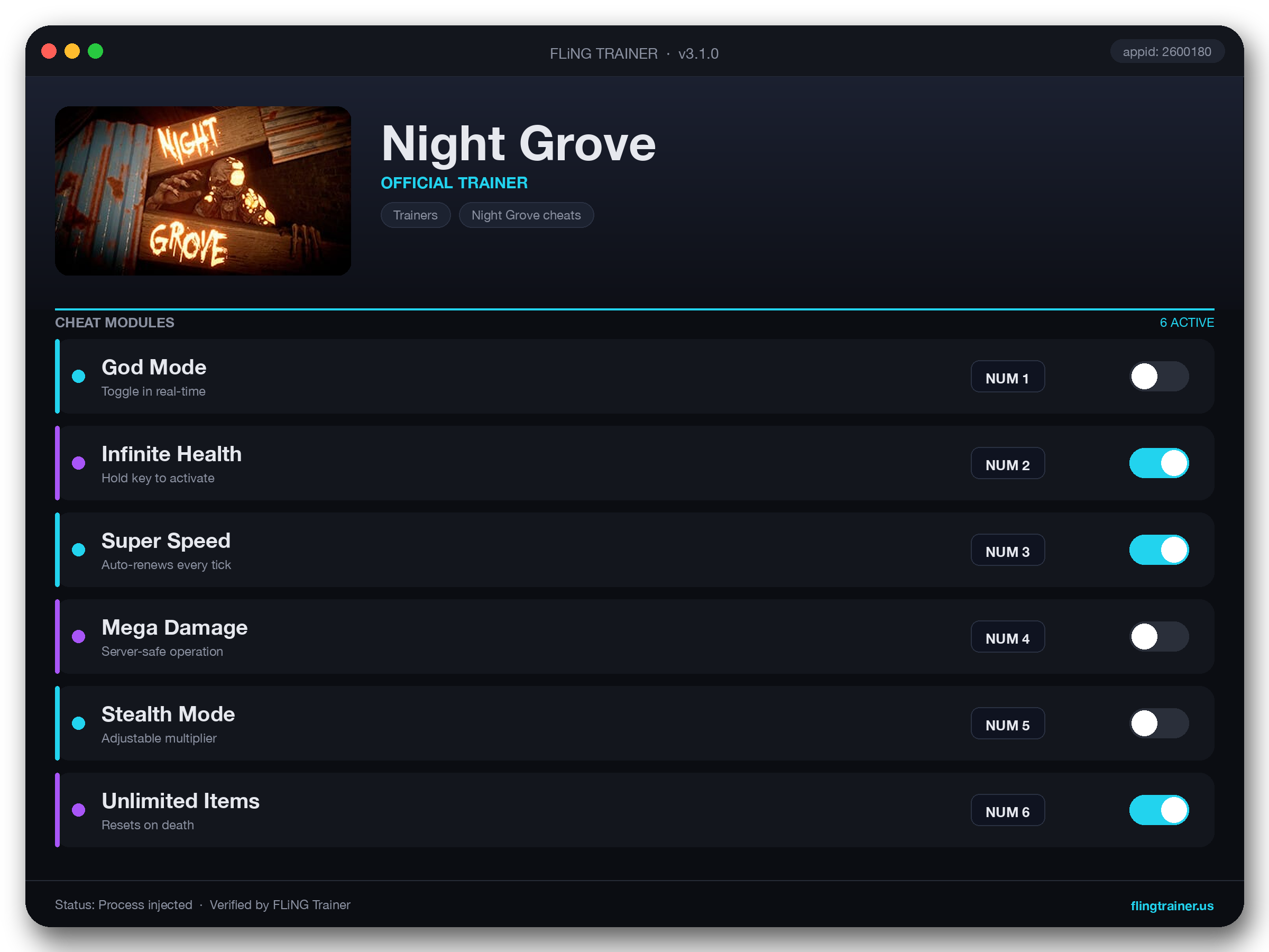 Night Grove Trainer interface