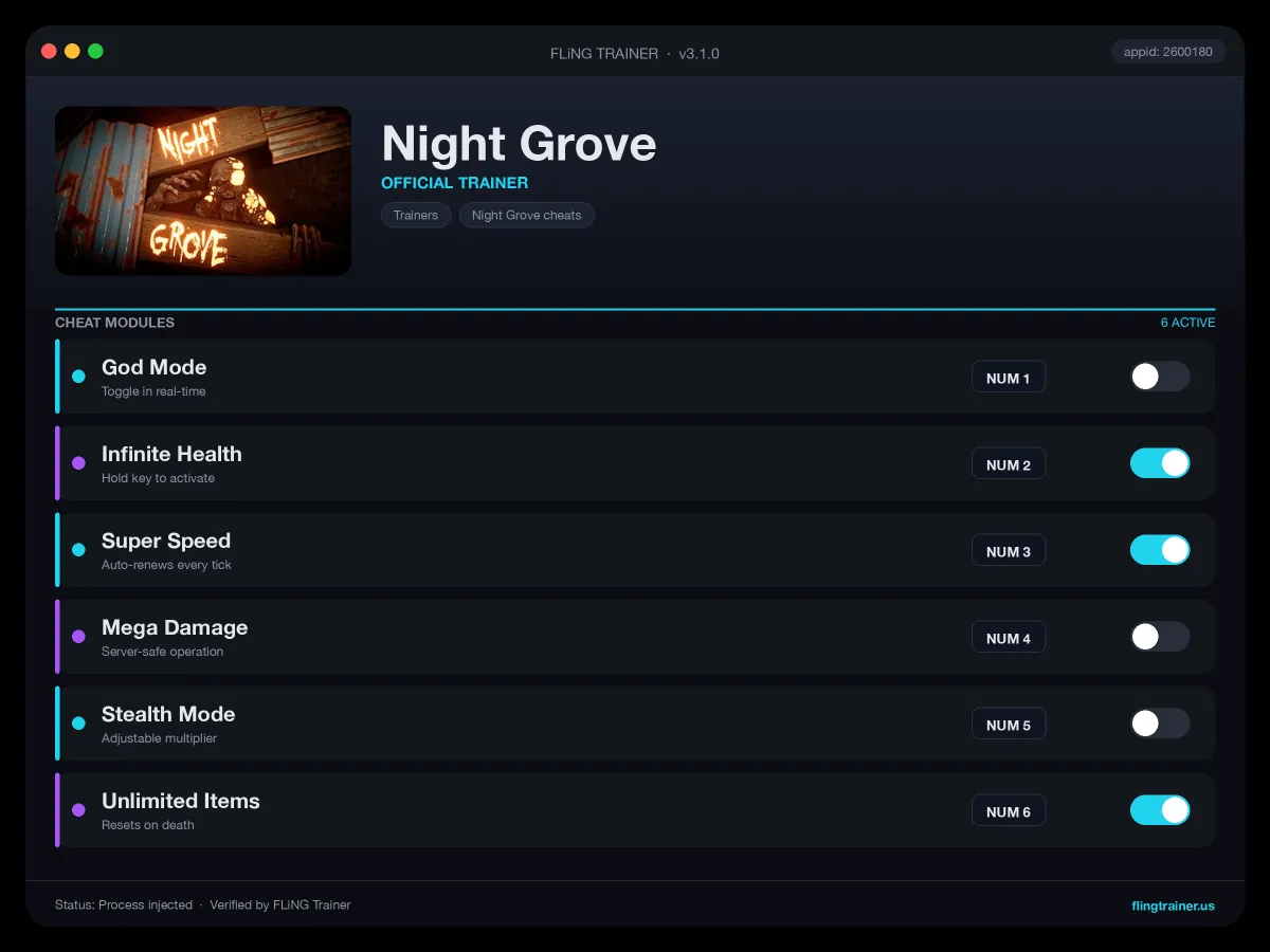 Night Grove Trainer interface