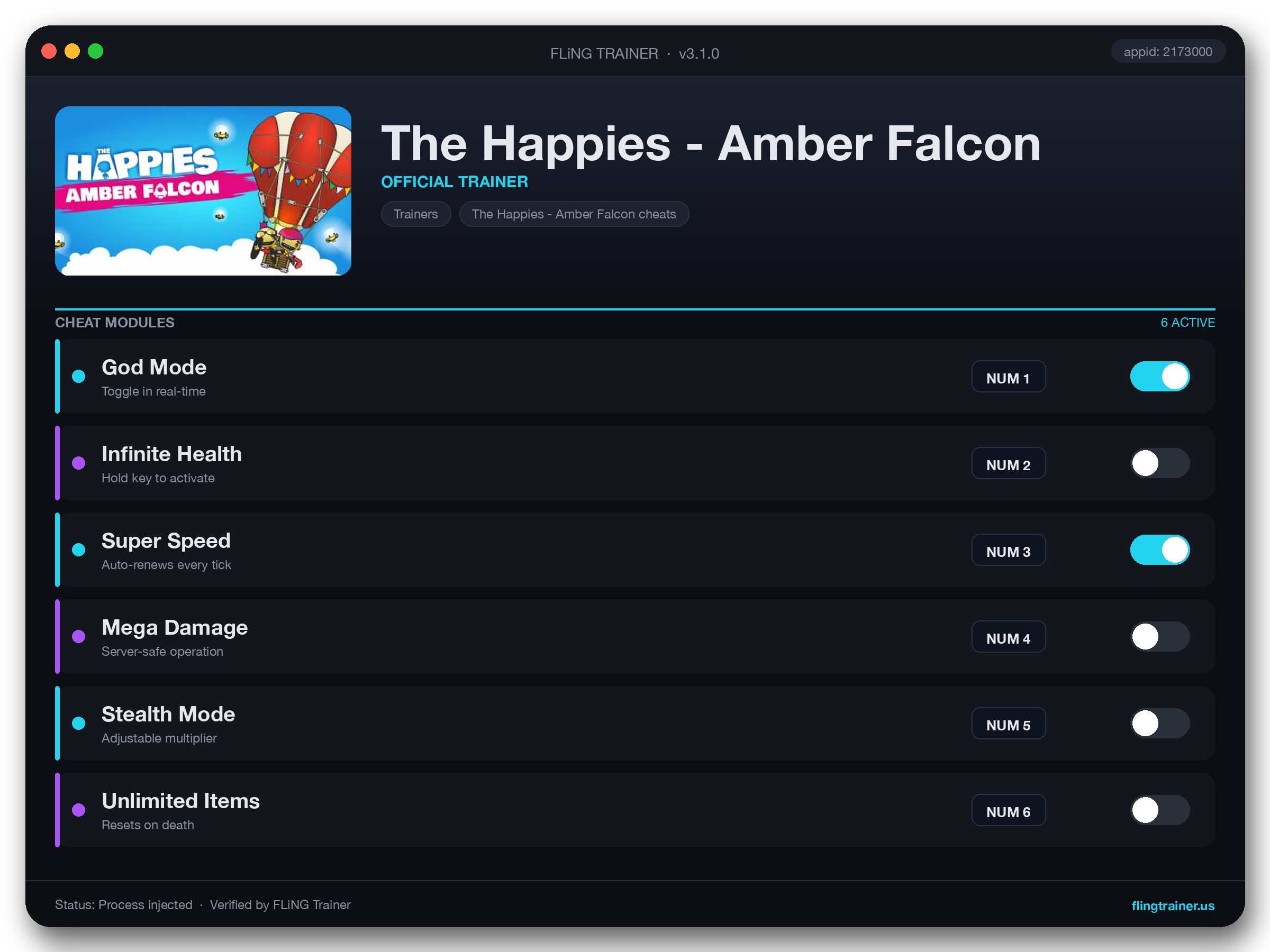 The Happies - Amber Falcon Trainer interface