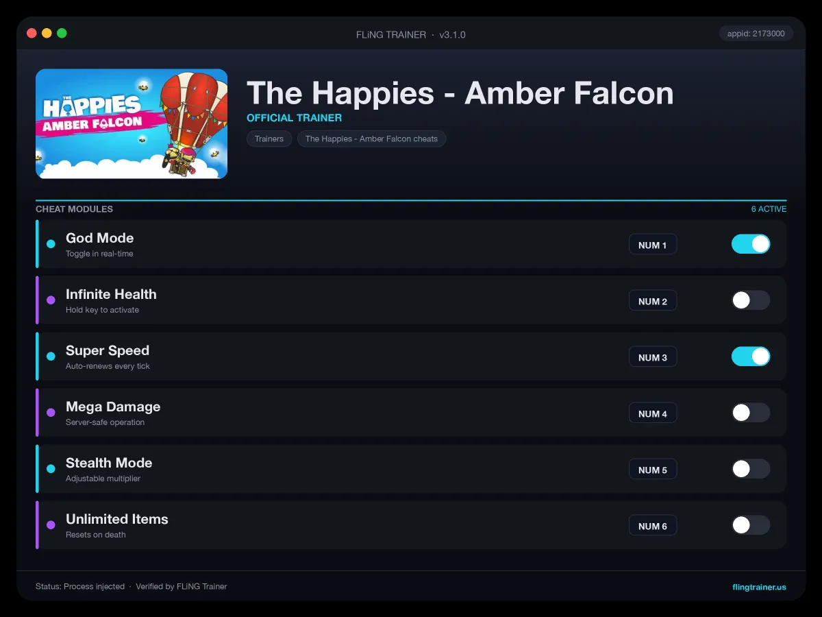 The Happies - Amber Falcon Trainer interface