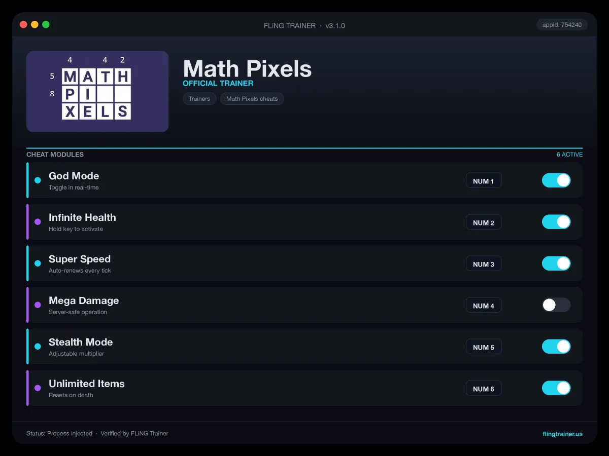 Math Pixels Trainer interface