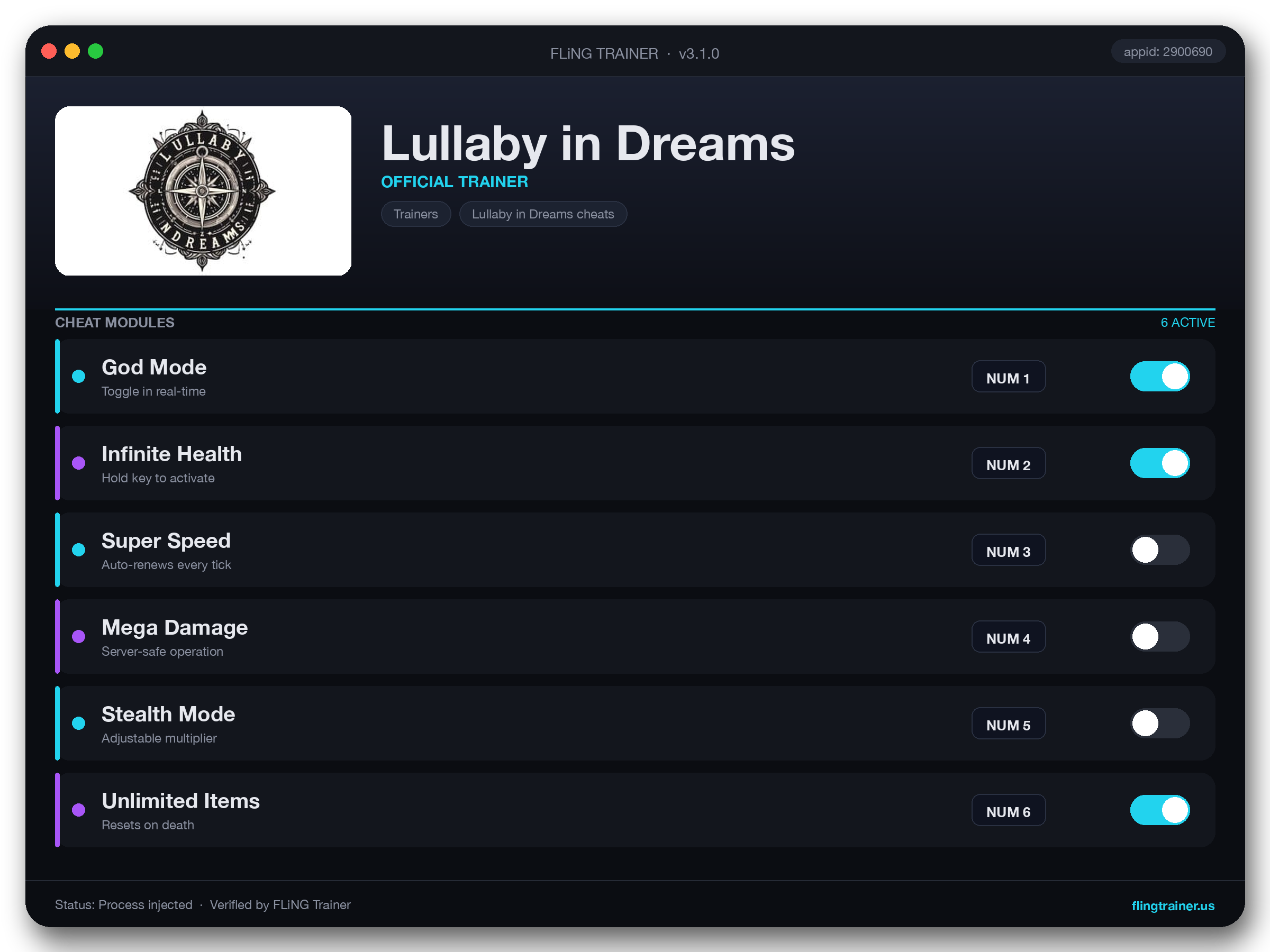 Lullaby in Dreams Trainer interface