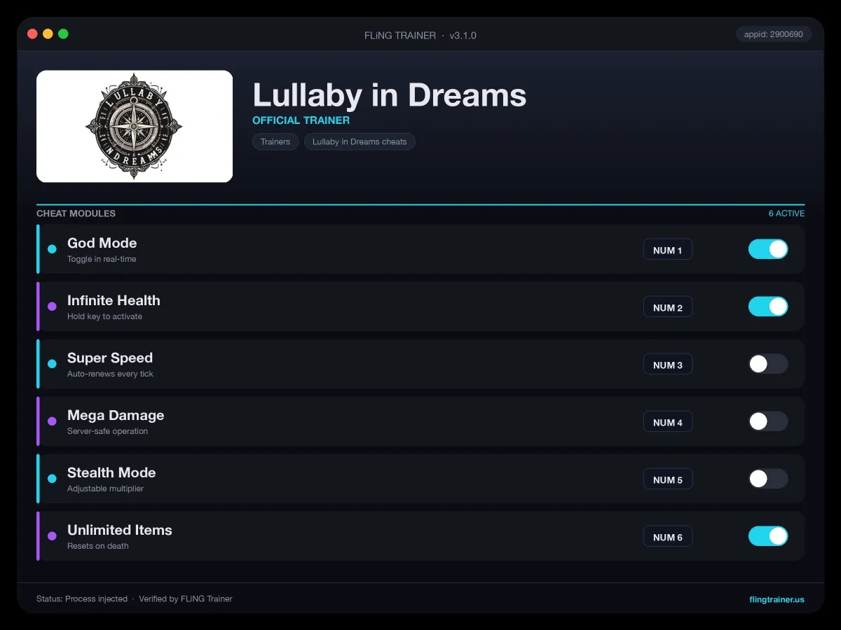 Lullaby in Dreams Trainer interface