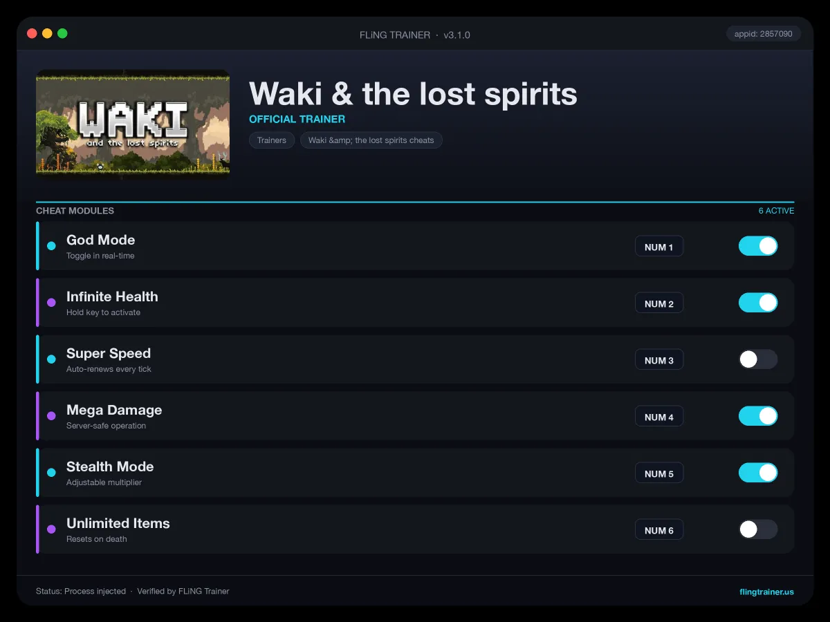 Waki & the lost spirits Trainer interface