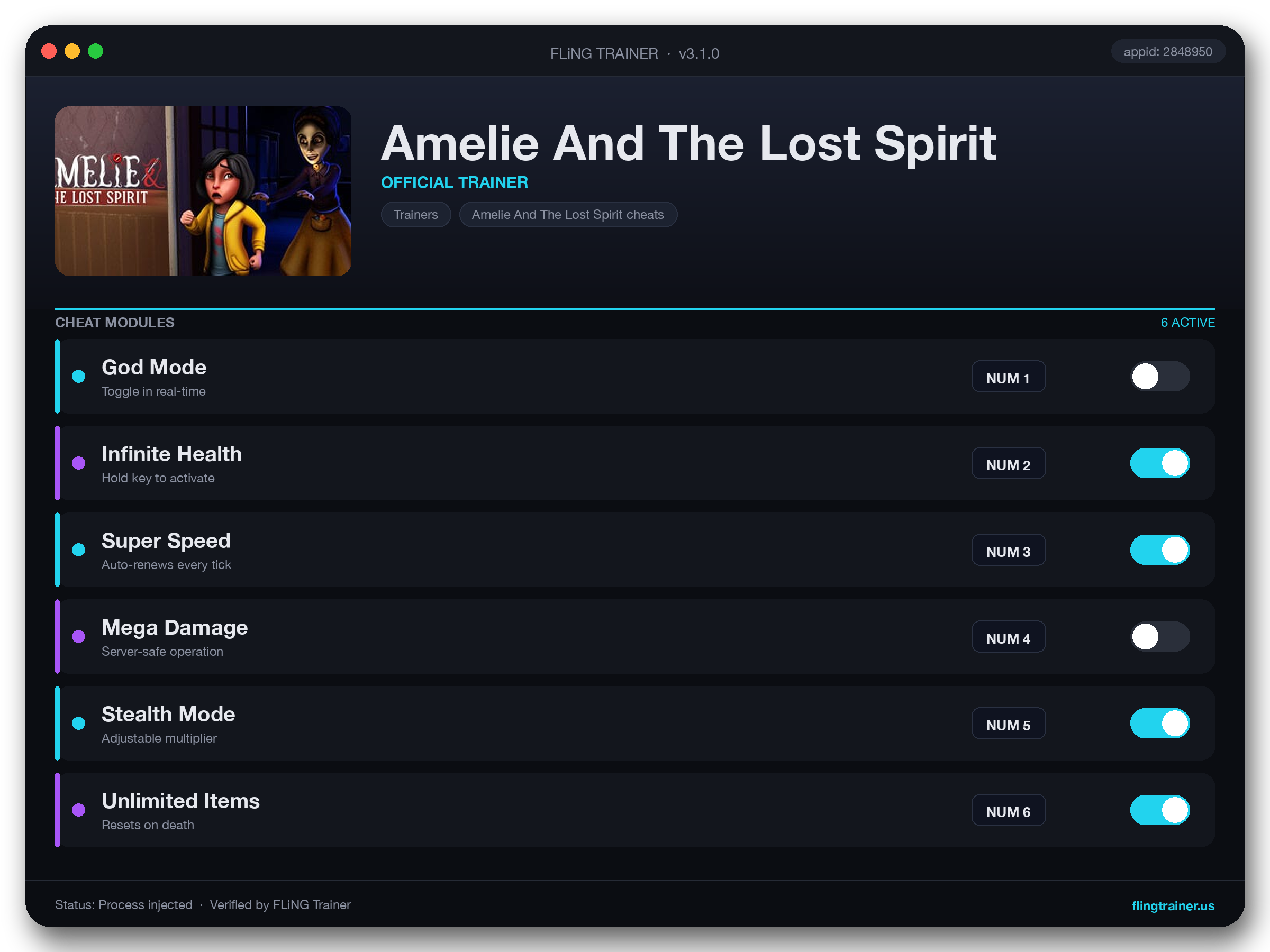 Amelie And The Lost Spirit Trainer interface