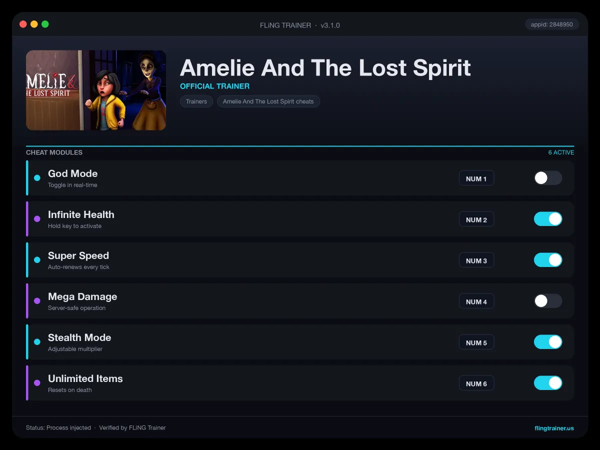 Amelie And The Lost Spirit Trainer interface