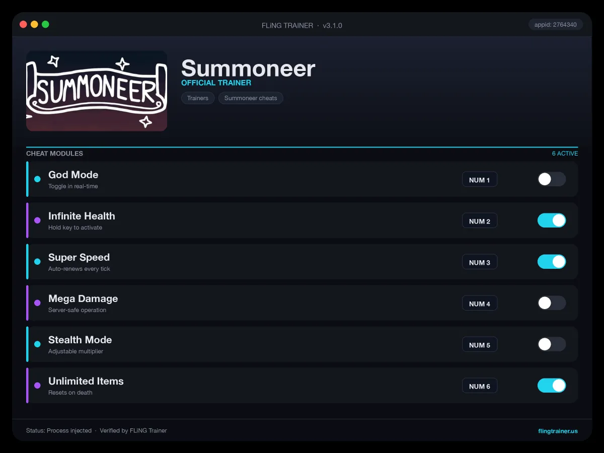 Summoneer Trainer interface