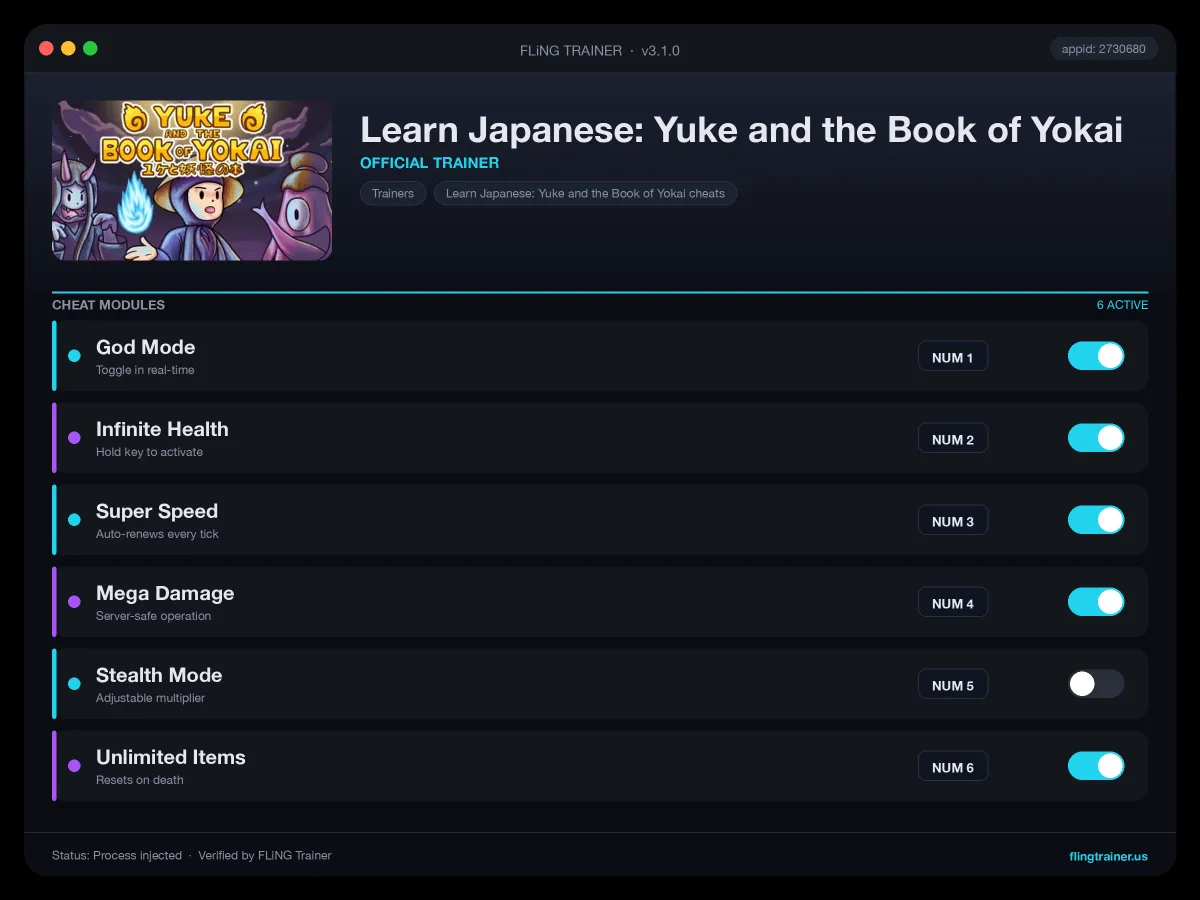 Learn Japanese: Yuke and the Book of Yokai Trainer interface