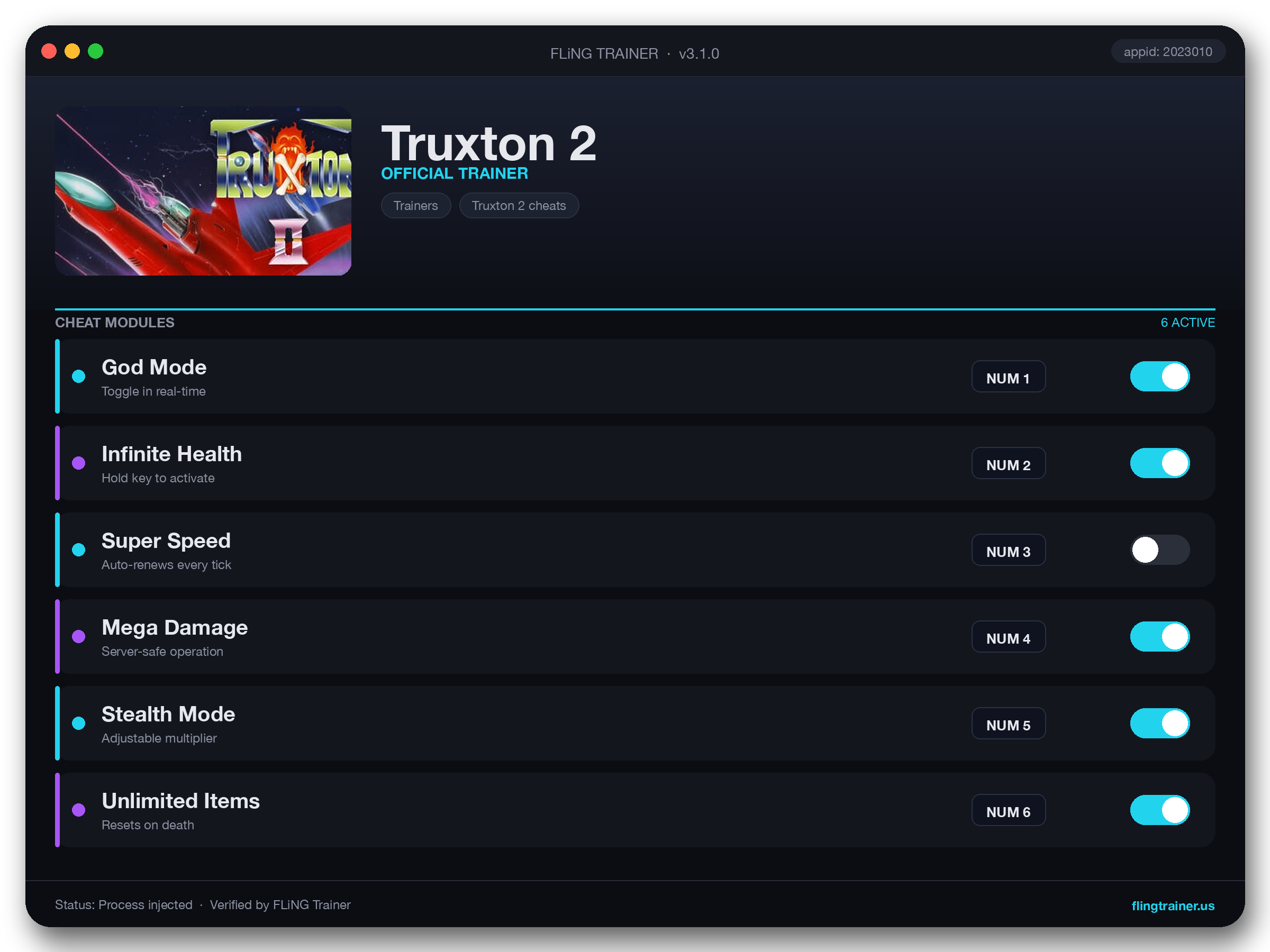 Truxton 2 Trainer interface