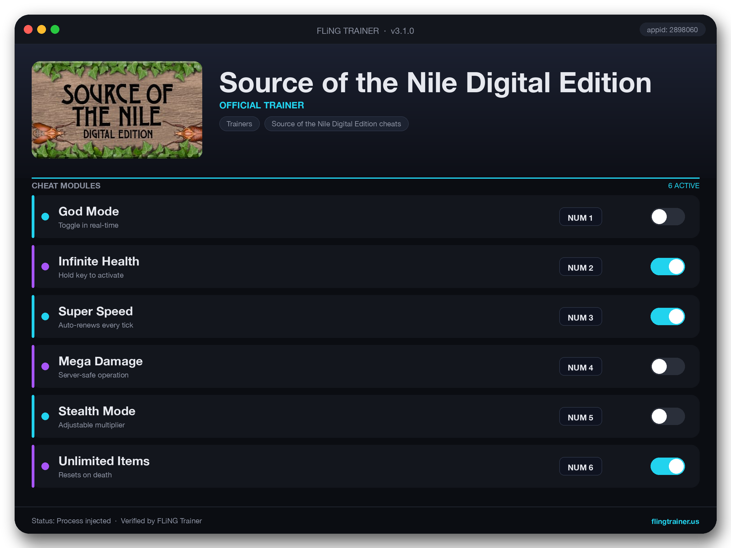 Source of the Nile Digital Edition Trainer interface