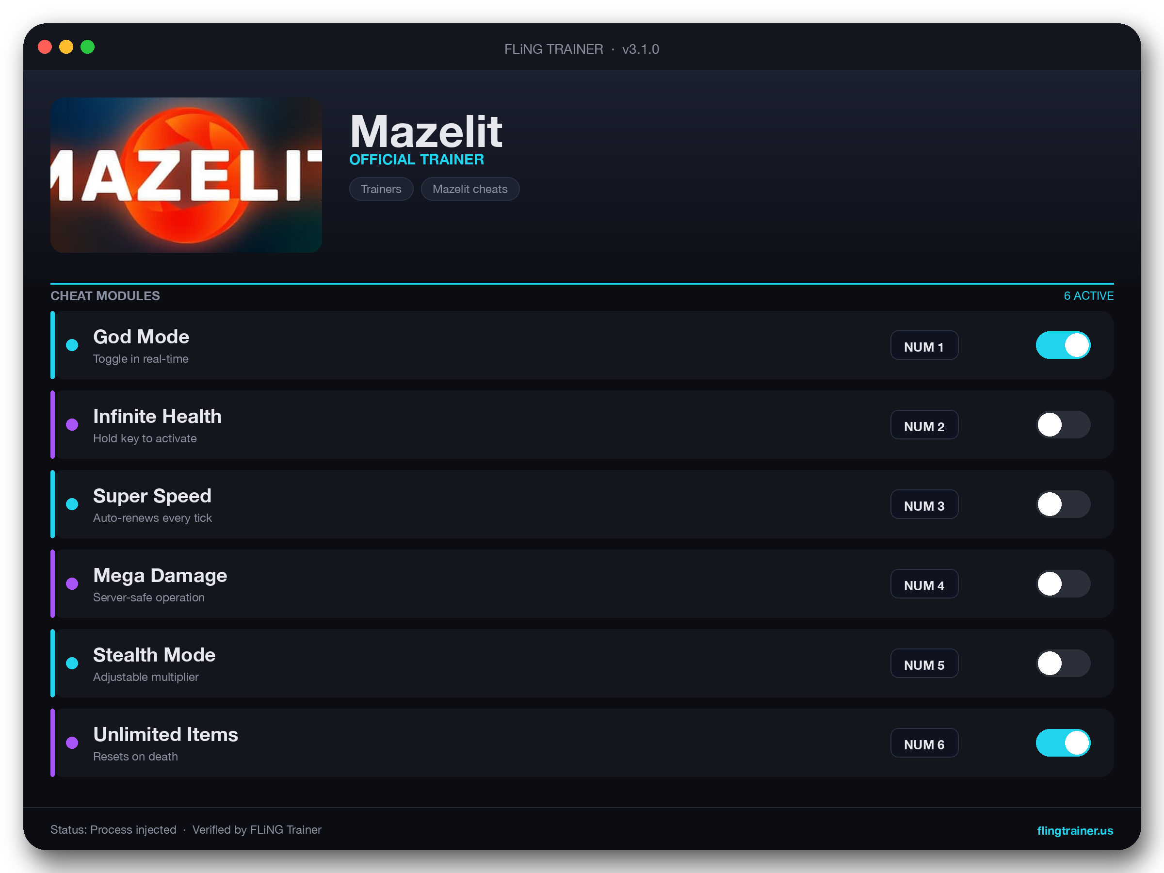 Mazelit Trainer interface