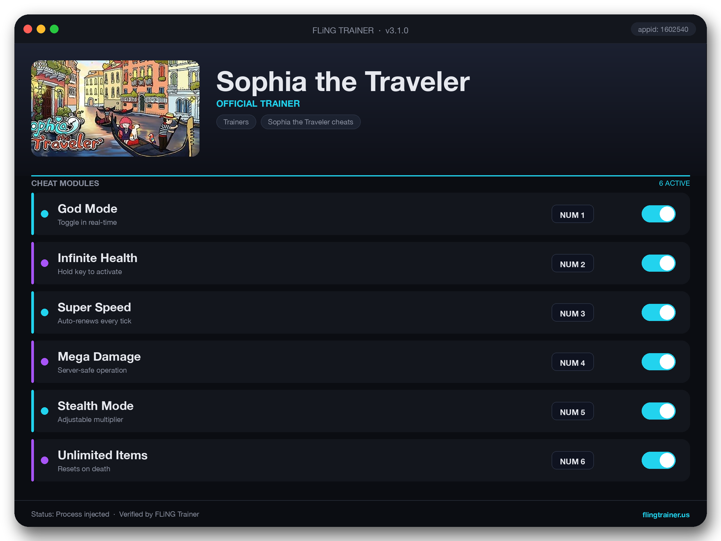 Sophia the Traveler Trainer interface