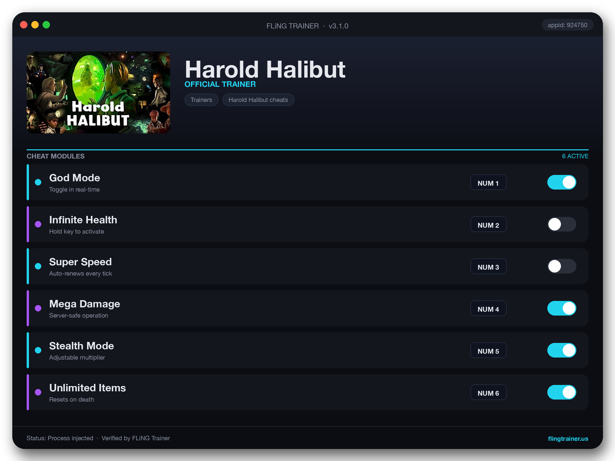 Harold Halibut Trainer interface