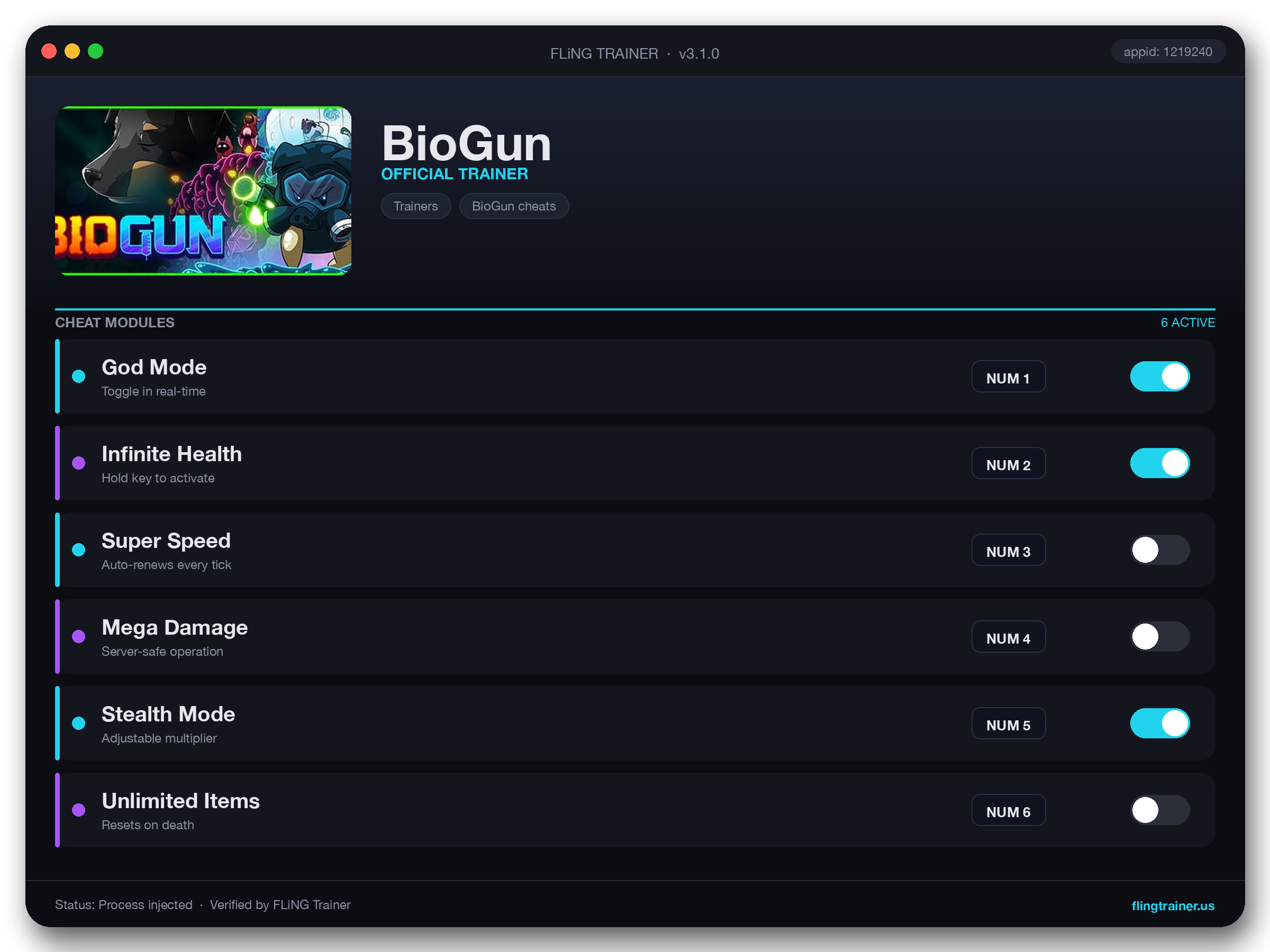 BioGun Trainer interface