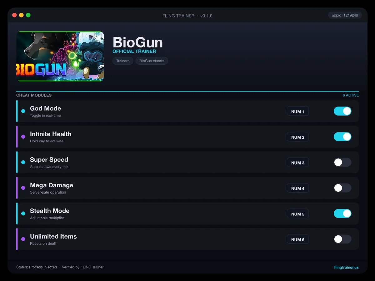 BioGun Trainer interface