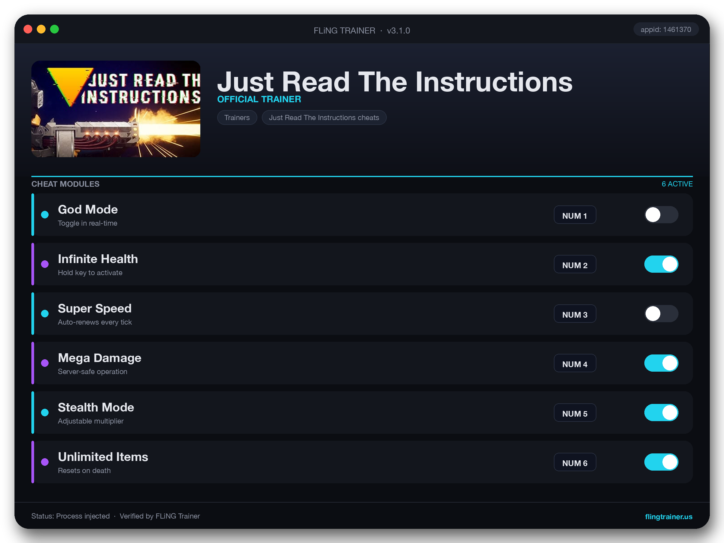 Just Read The Instructions Trainer interface