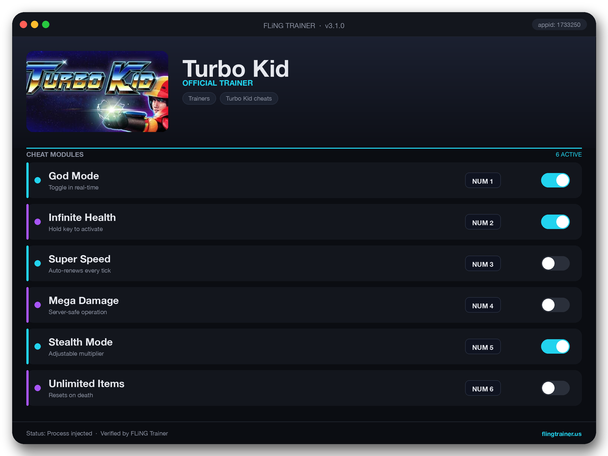 Turbo Kid Trainer interface
