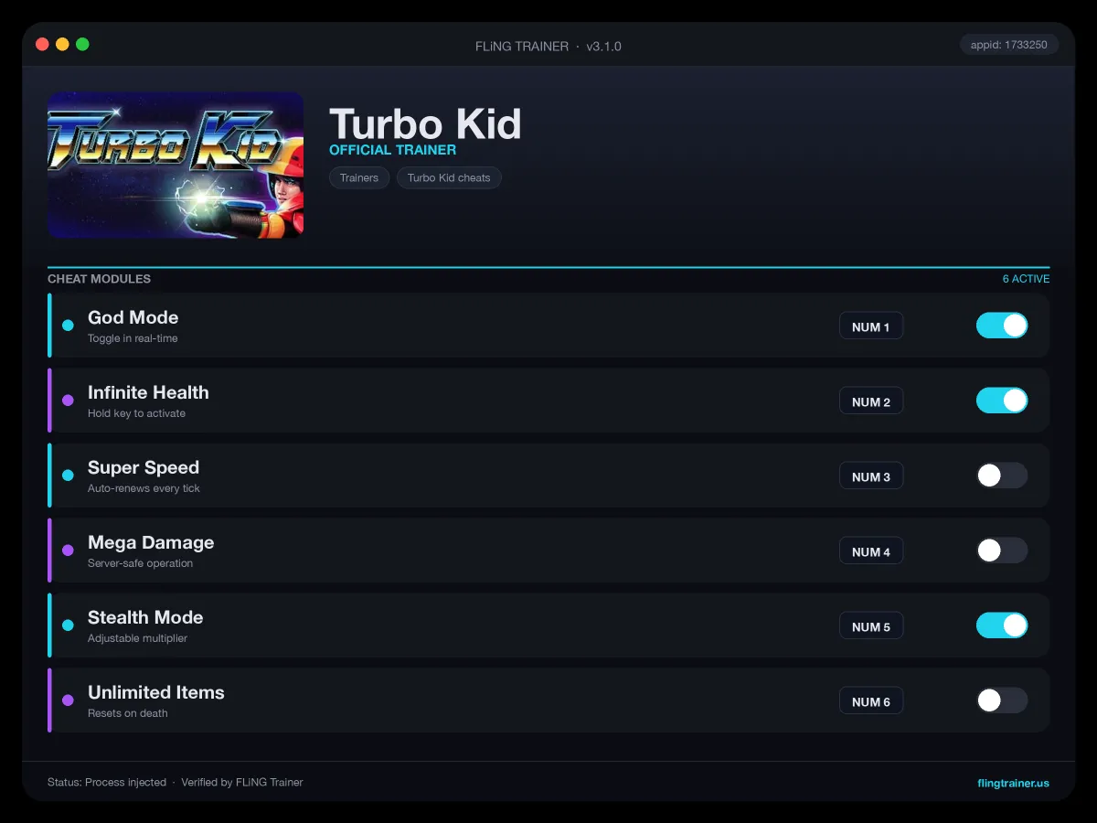Turbo Kid Trainer interface