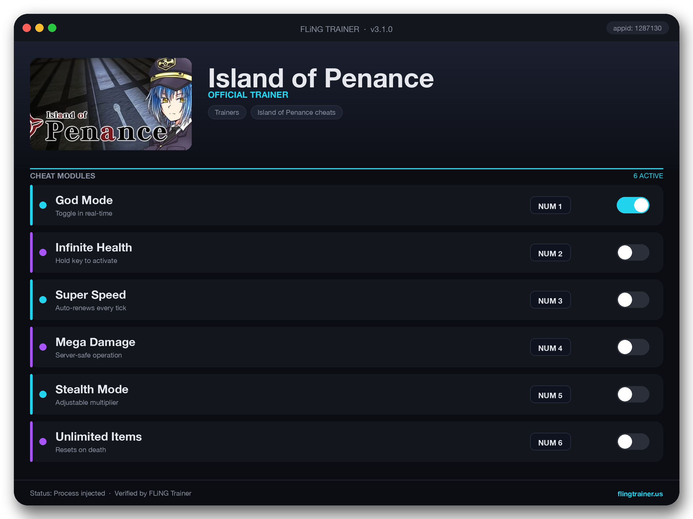 Island of Penance Trainer interface