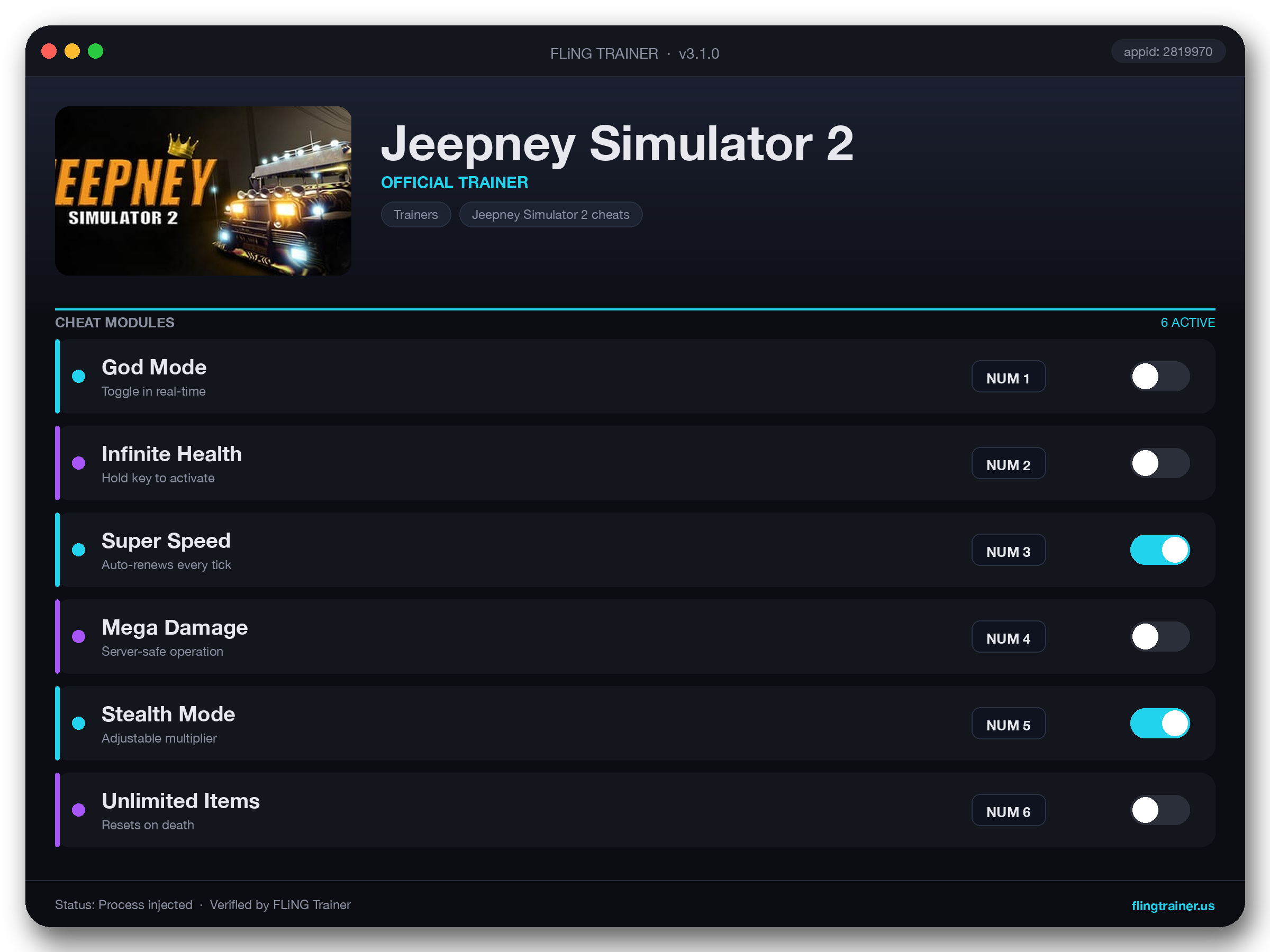 Jeepney Simulator 2 Trainer interface