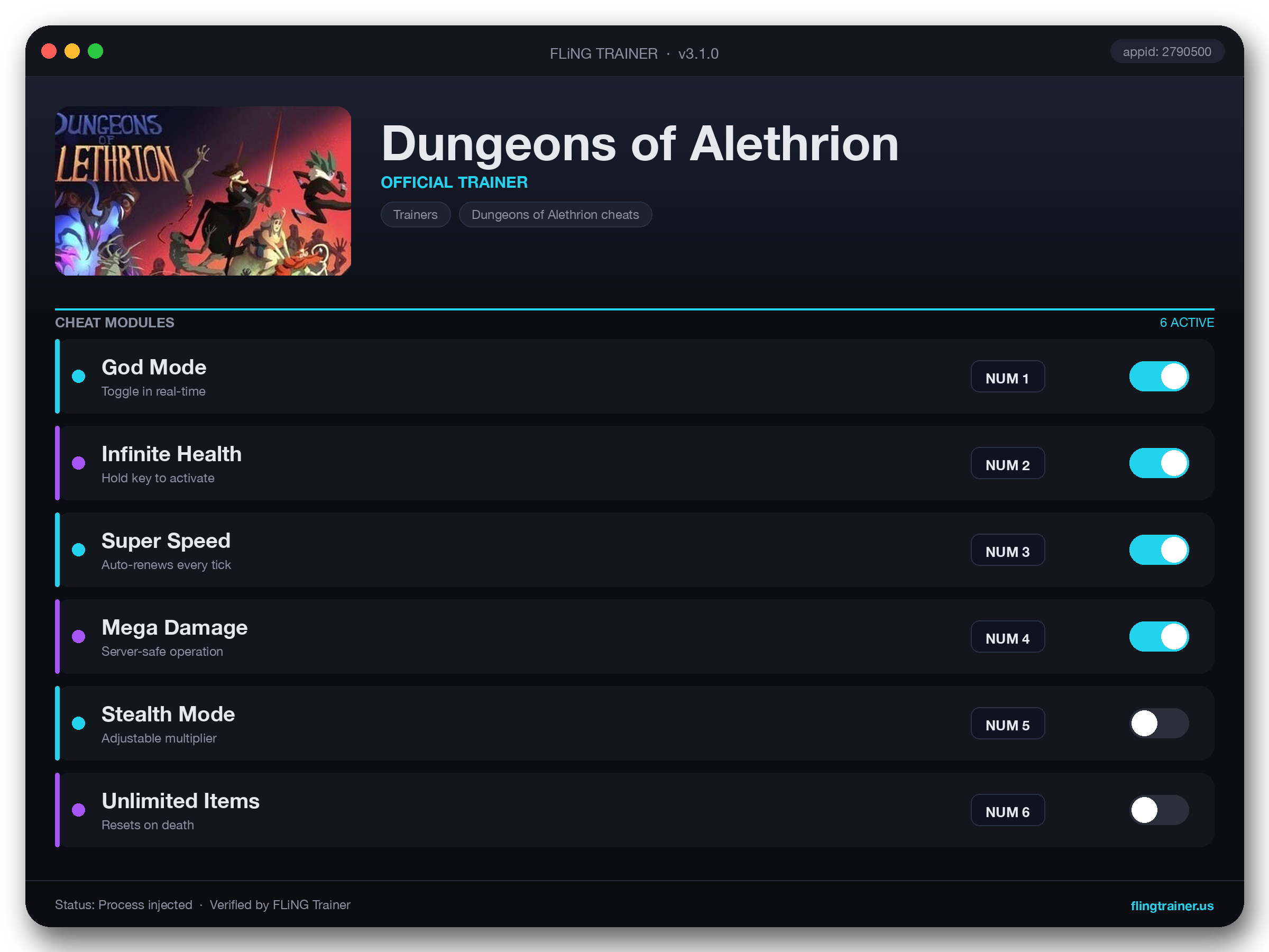 Dungeons of Alethrion Trainer interface