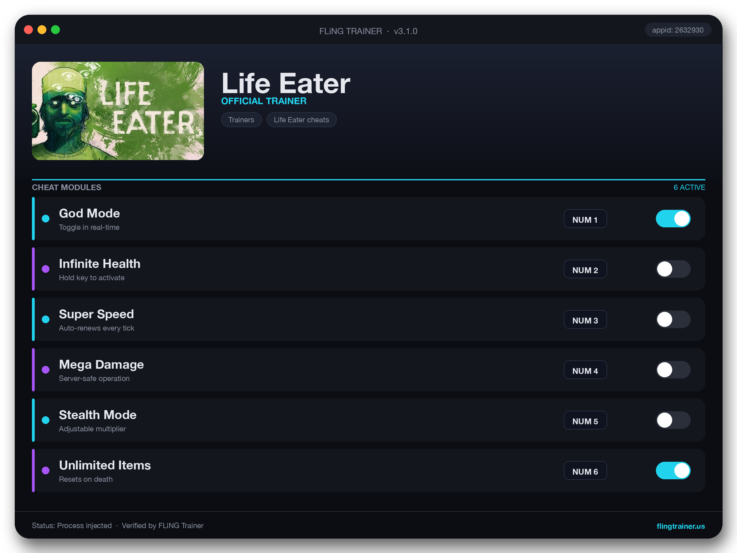 Life Eater Trainer interface