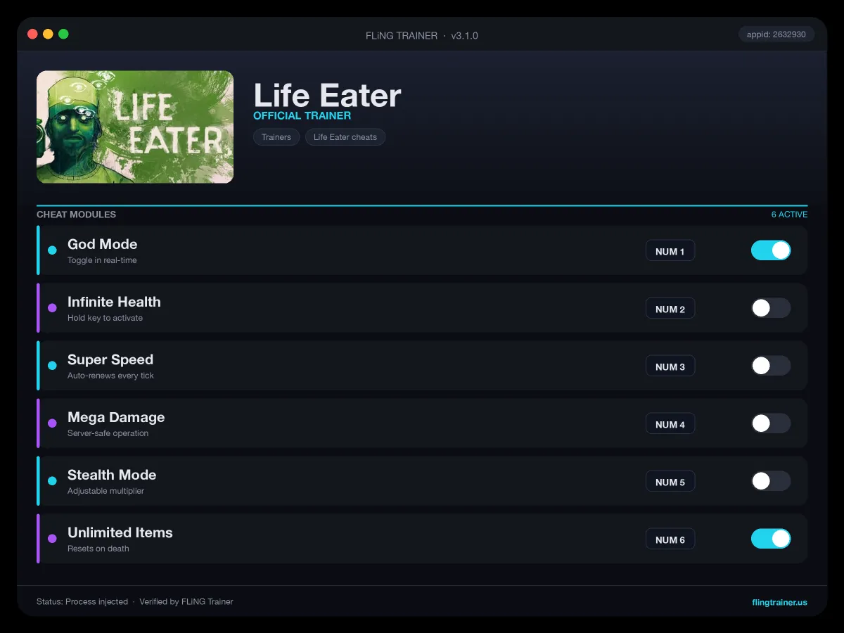 Life Eater Trainer interface