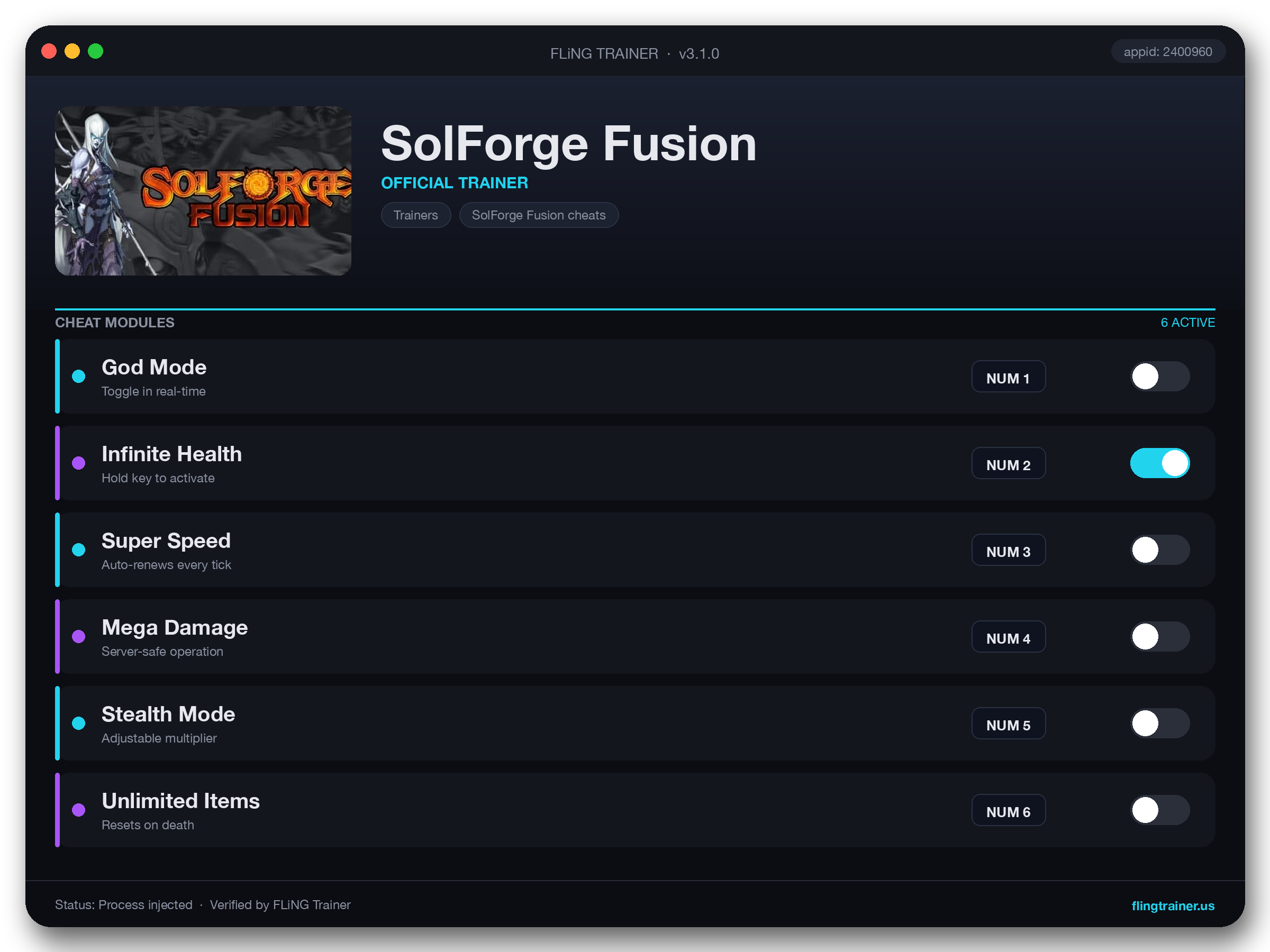 SolForge Fusion Trainer interface