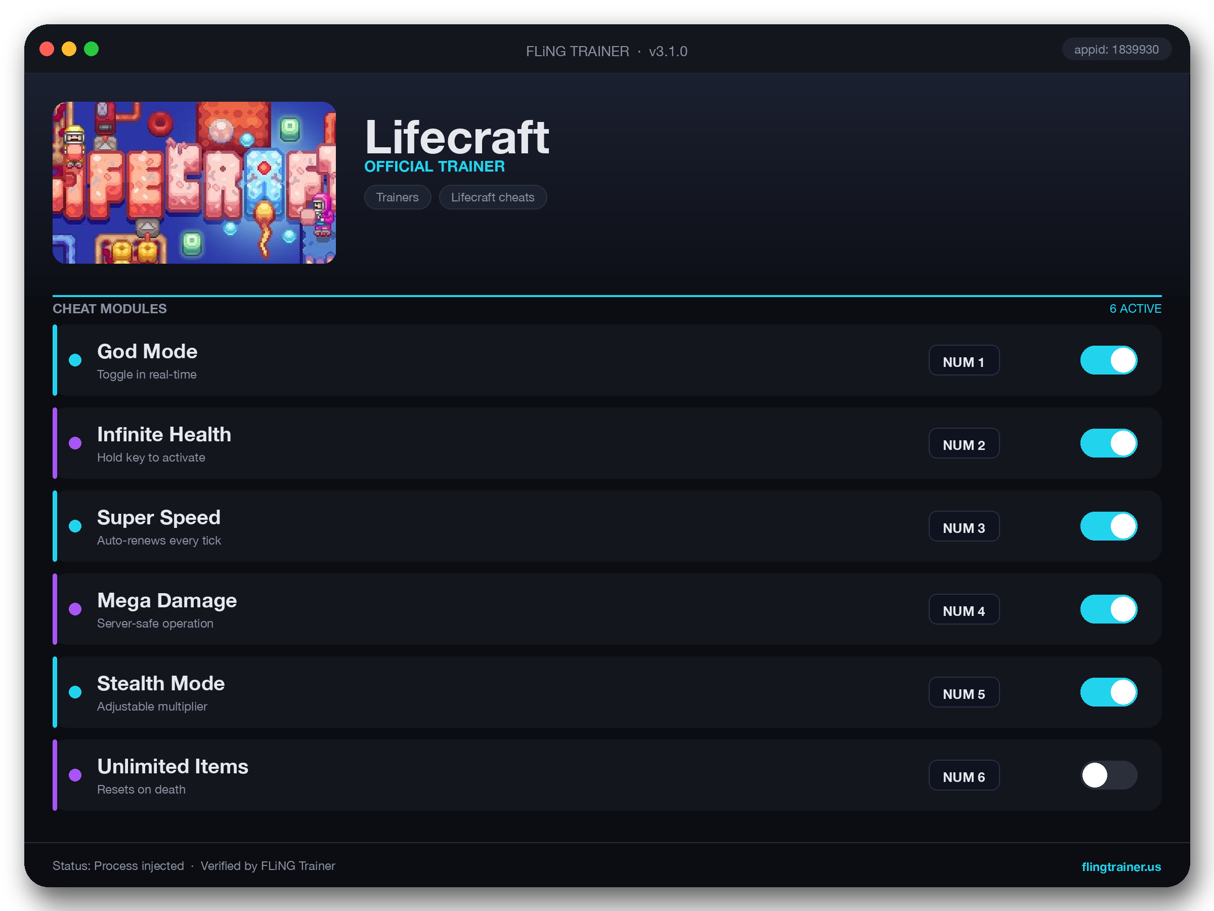 Lifecraft Trainer interface