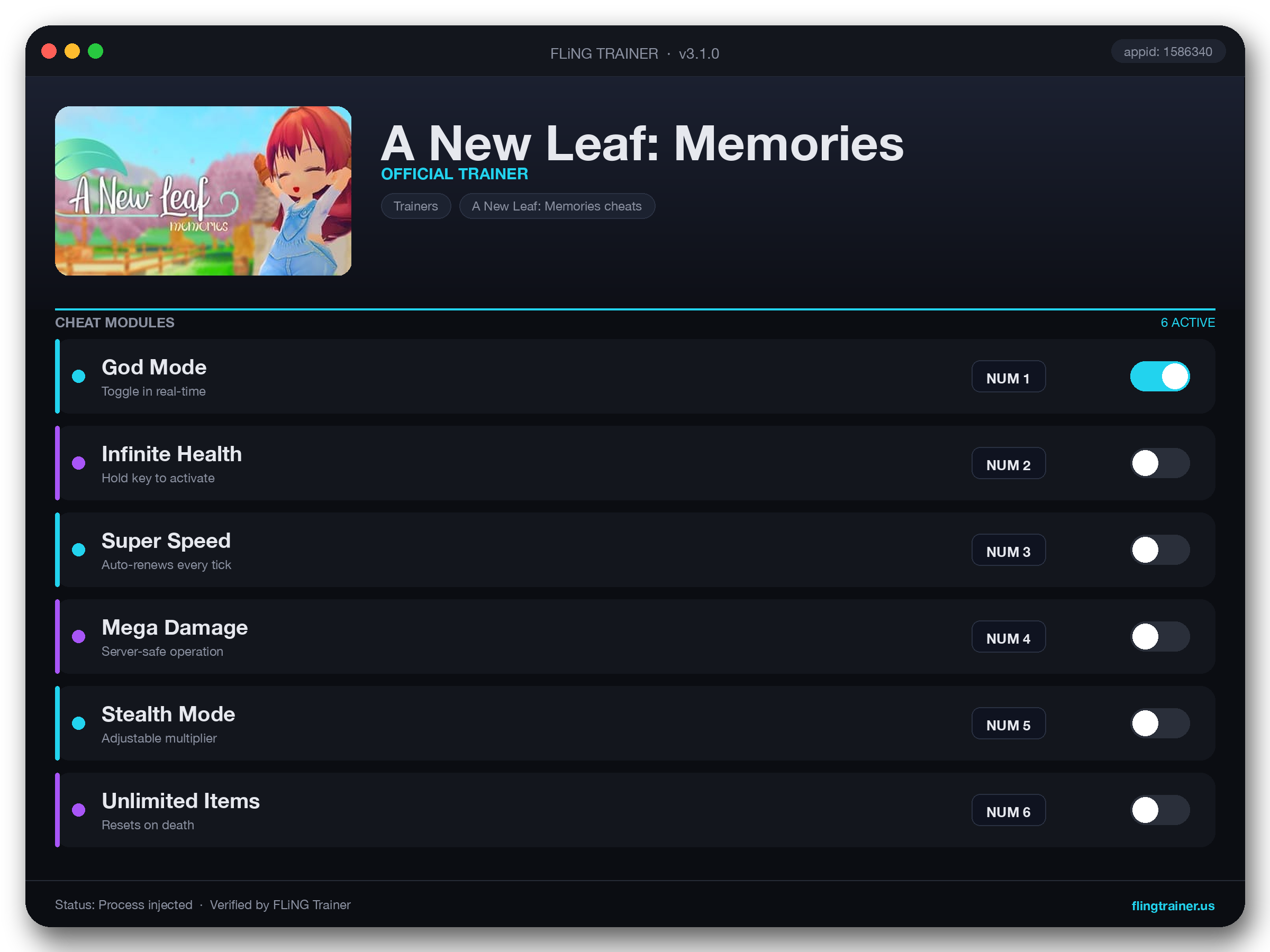 A New Leaf: Memories Trainer interface