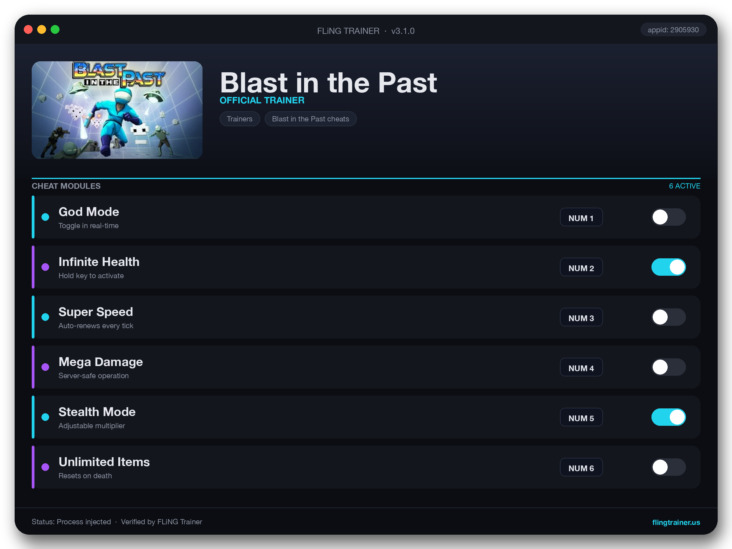 Blast in the Past Trainer interface