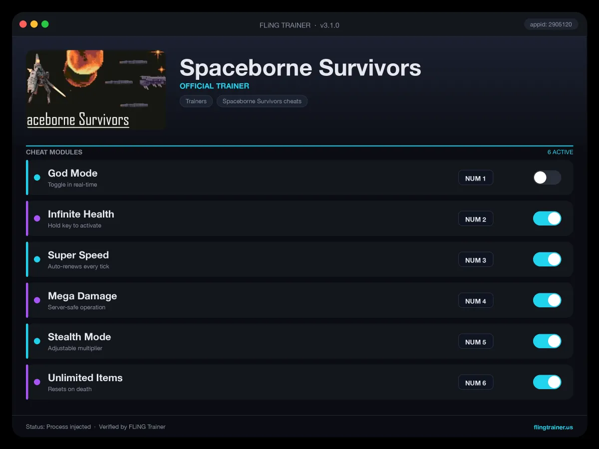 Spaceborne Survivors Trainer interface