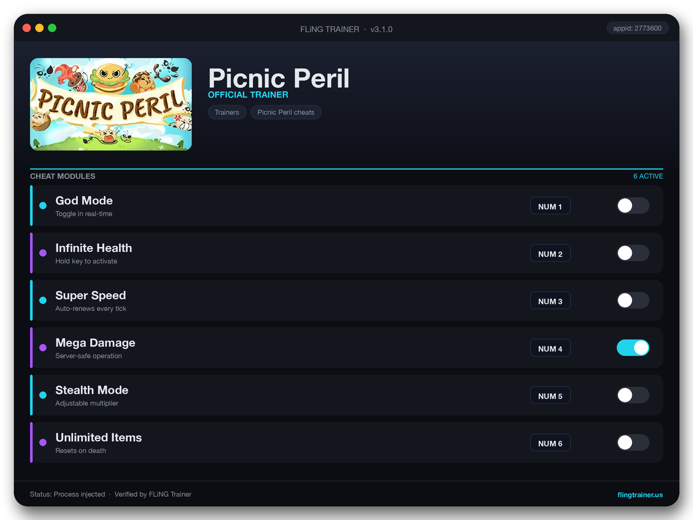 Picnic Peril Trainer interface
