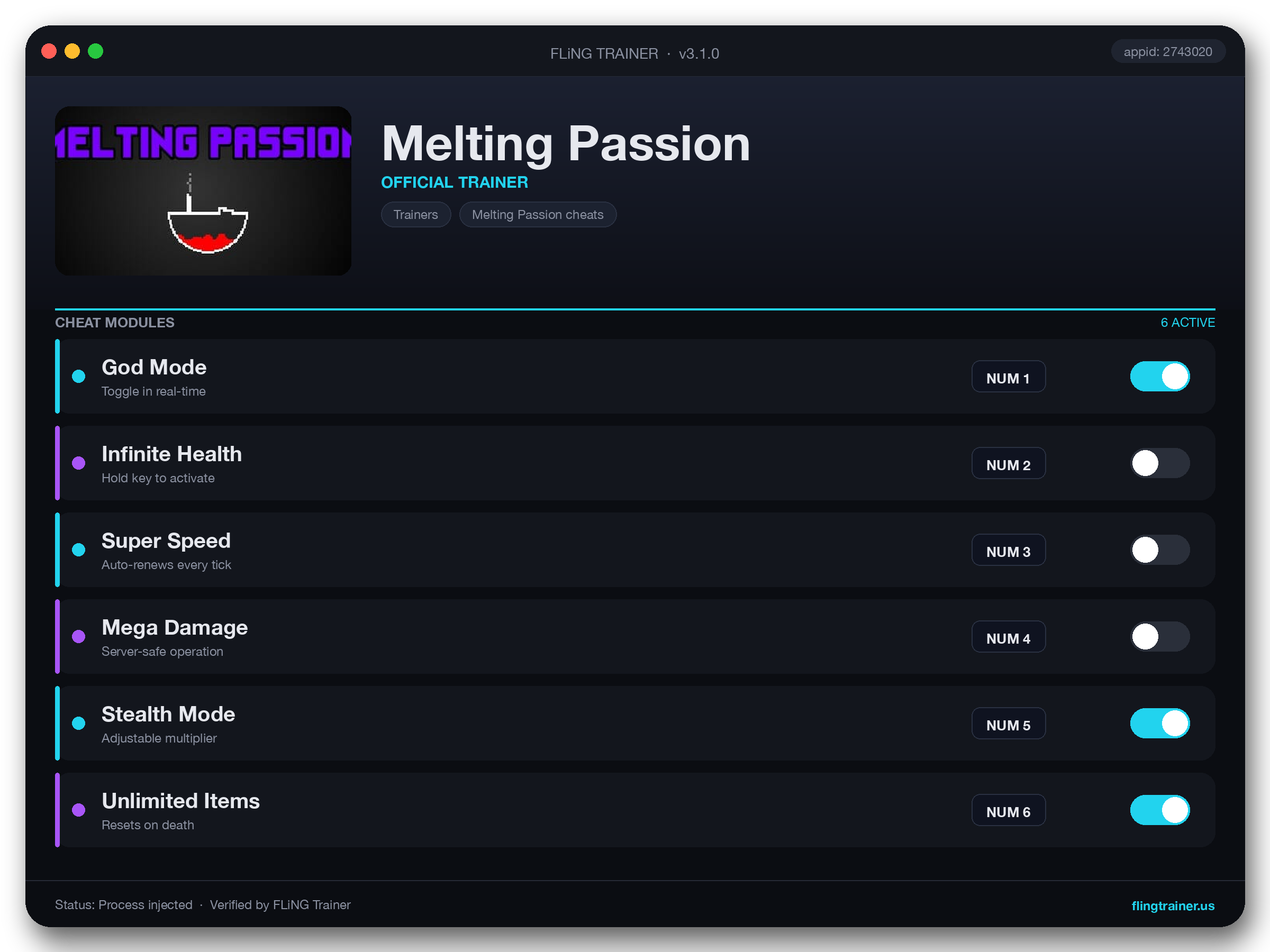 Melting Passion Trainer interface
