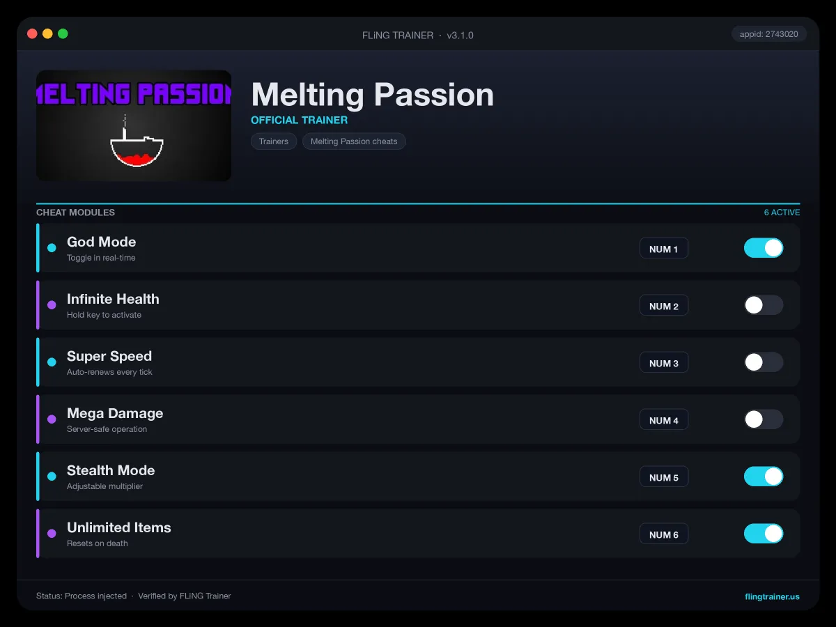 Melting Passion Trainer interface