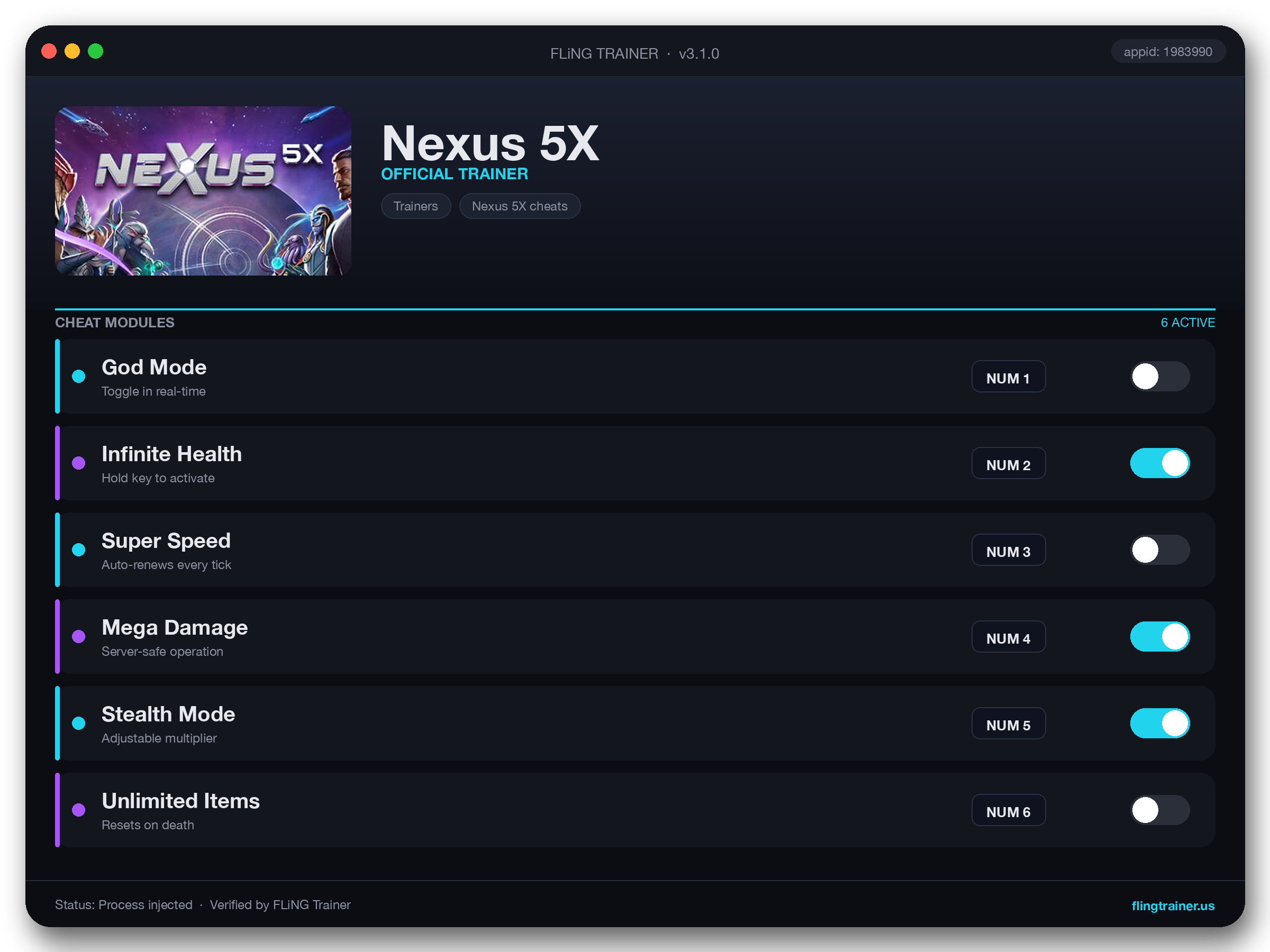 Nexus 5X Trainer interface