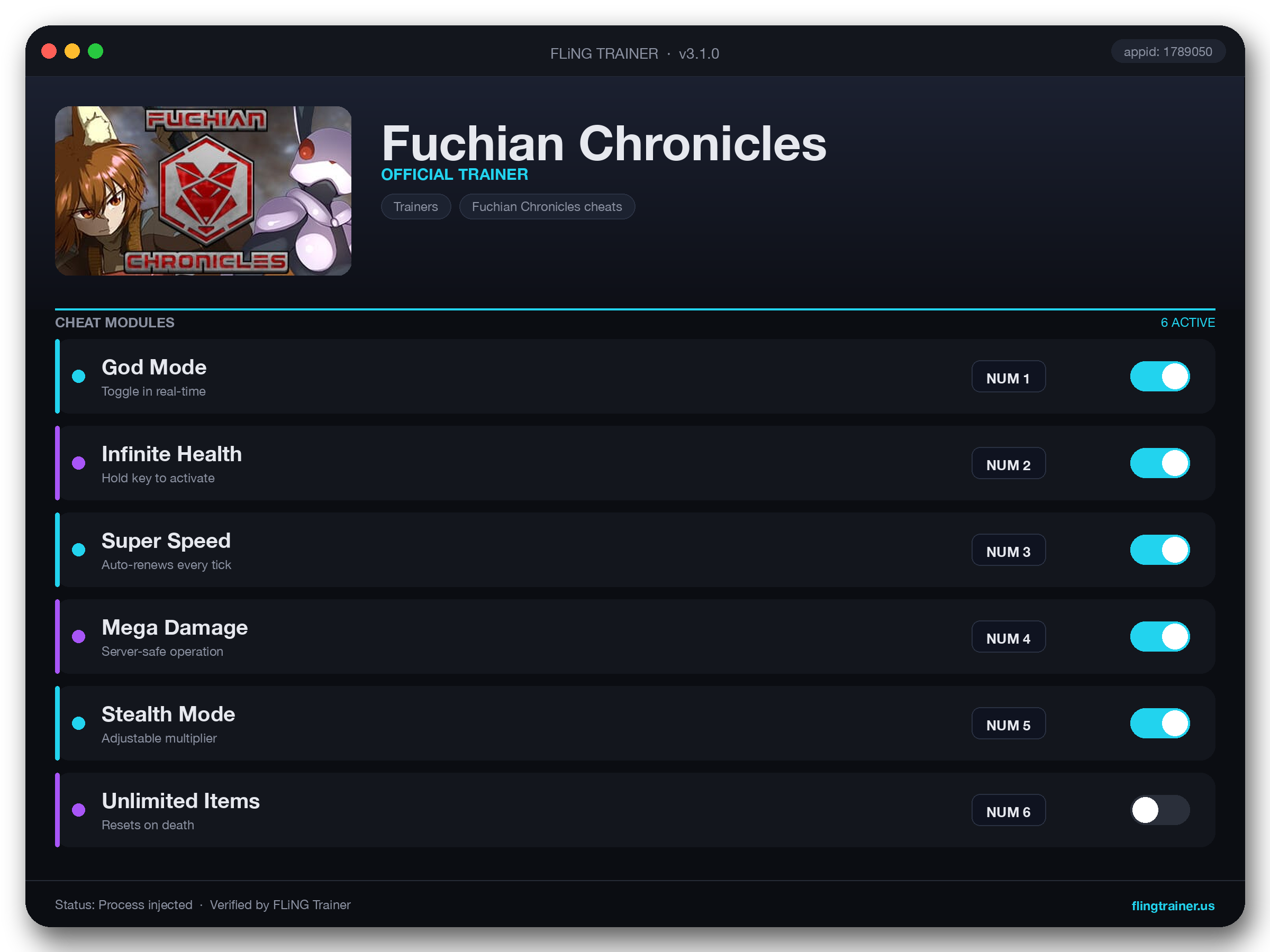 Fuchian Chronicles Trainer interface