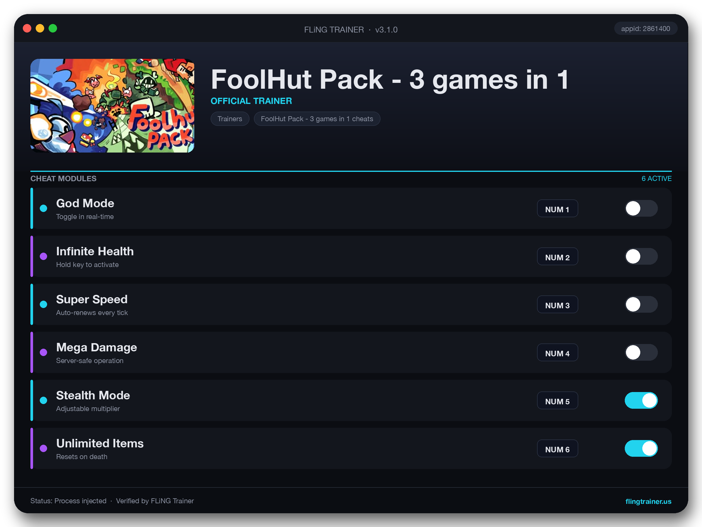 FoolHut Pack - 3 games in 1 Trainer interface