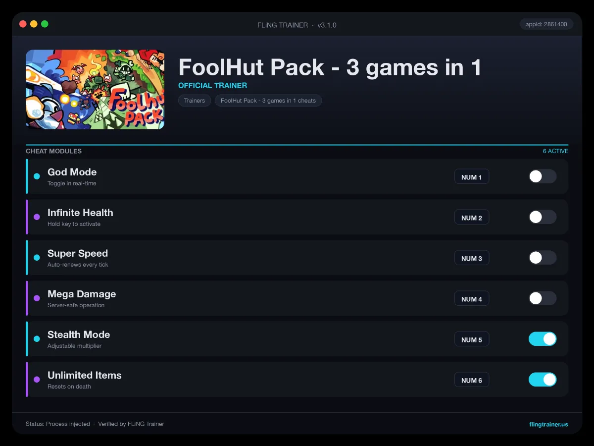 FoolHut Pack - 3 games in 1 Trainer interface