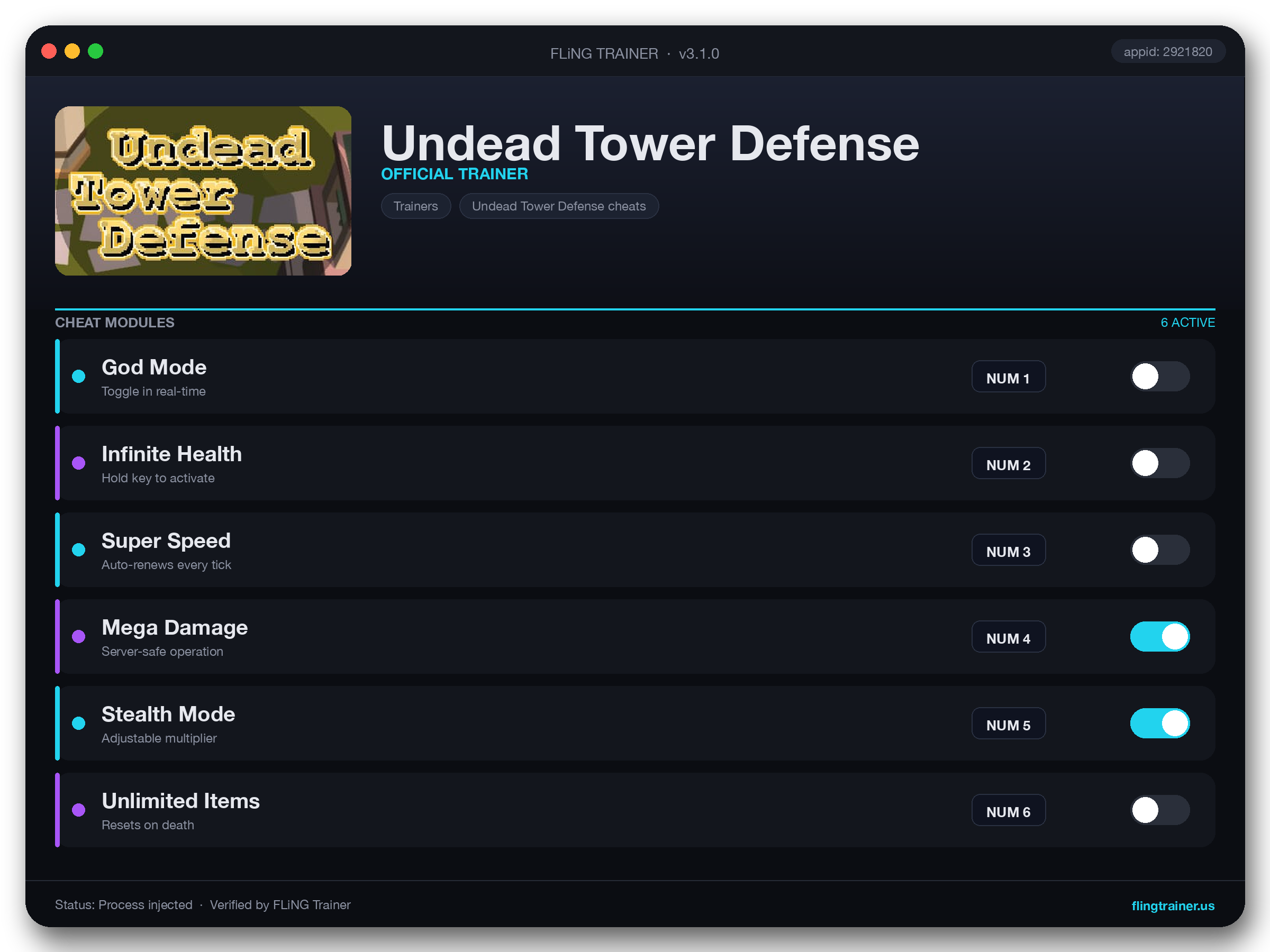 Undead Tower Defense Trainer interface