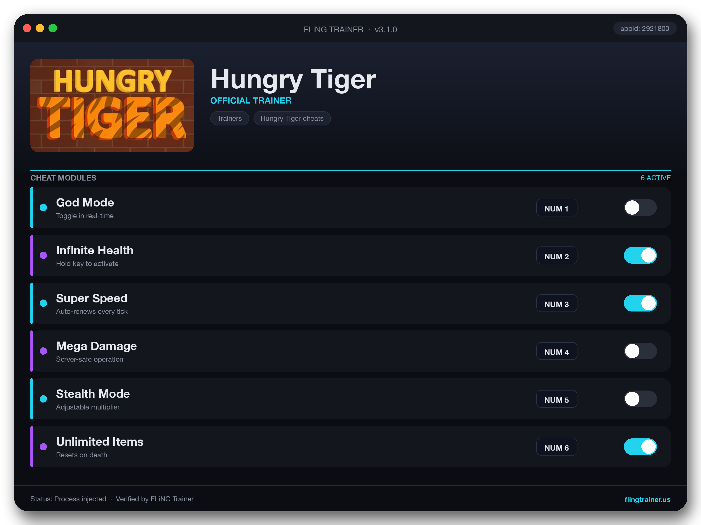 Hungry Tiger Trainer interface
